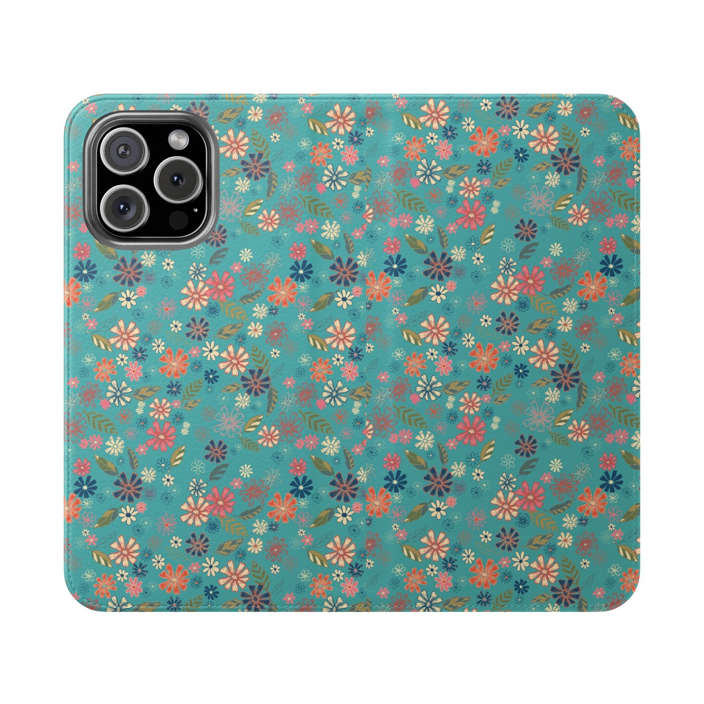 Floral Blue Flip Phone Case — Wallet Folio with Card Slots