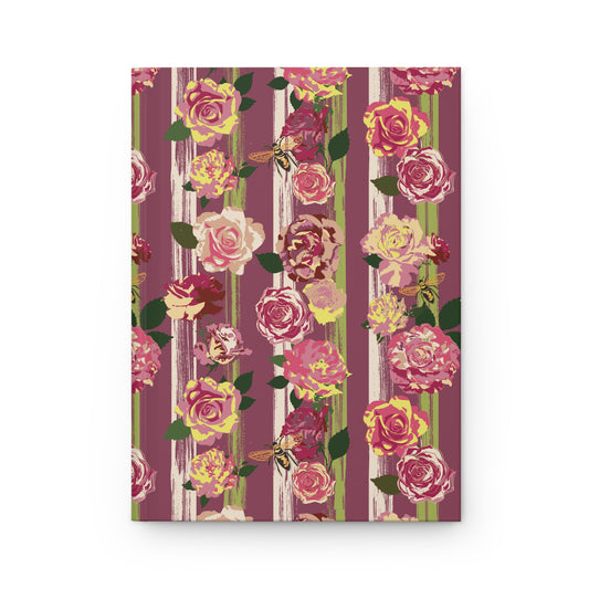 Floral Rose Stripes Hardcover Journal — Vintage Pink Notebook