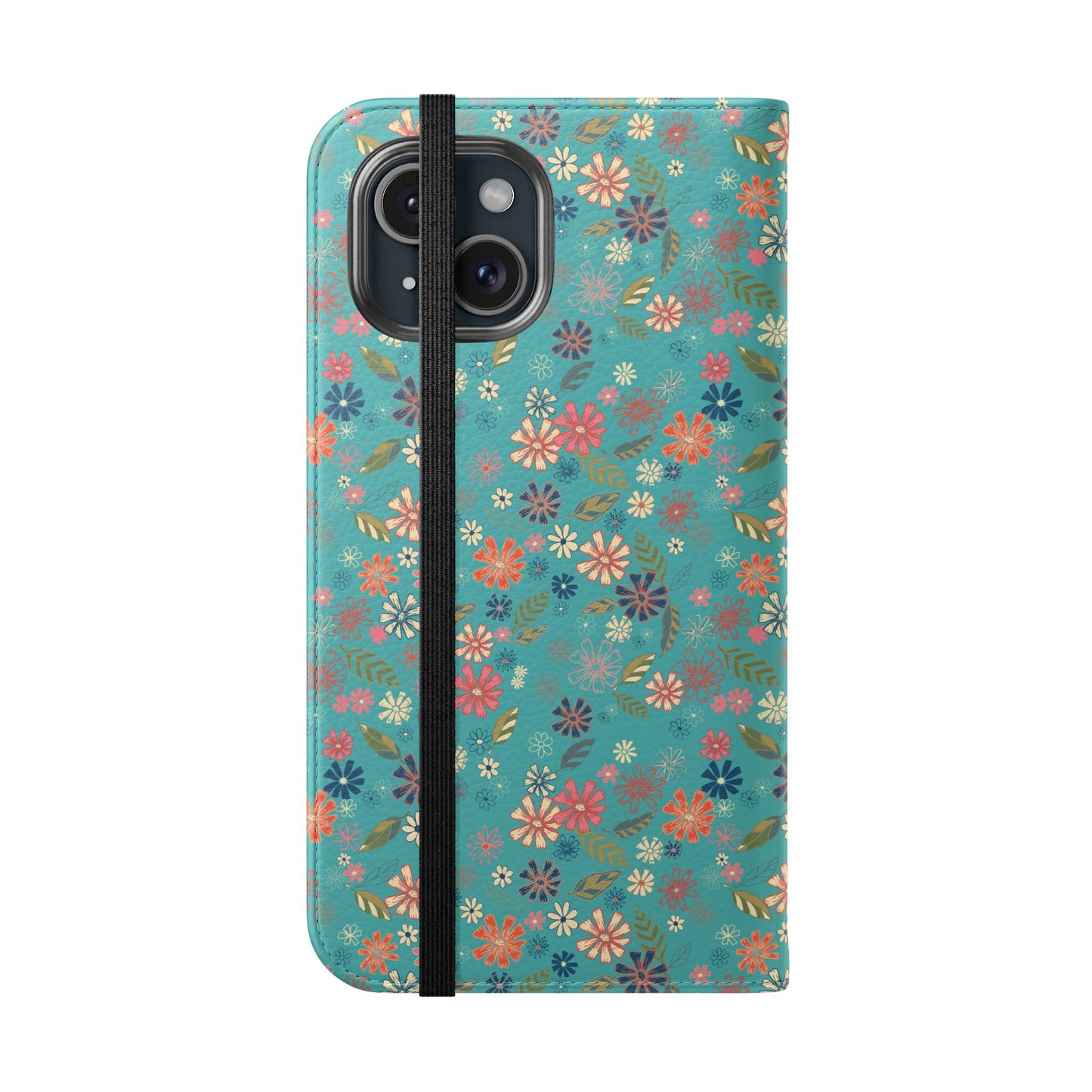 Floral Blue Flip Phone Case — Wallet Folio with Card Slots