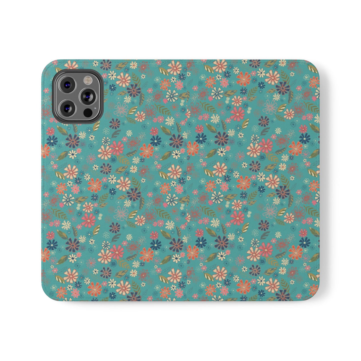 Floral Blue Flip Phone Case — Wallet Folio with Card Slots