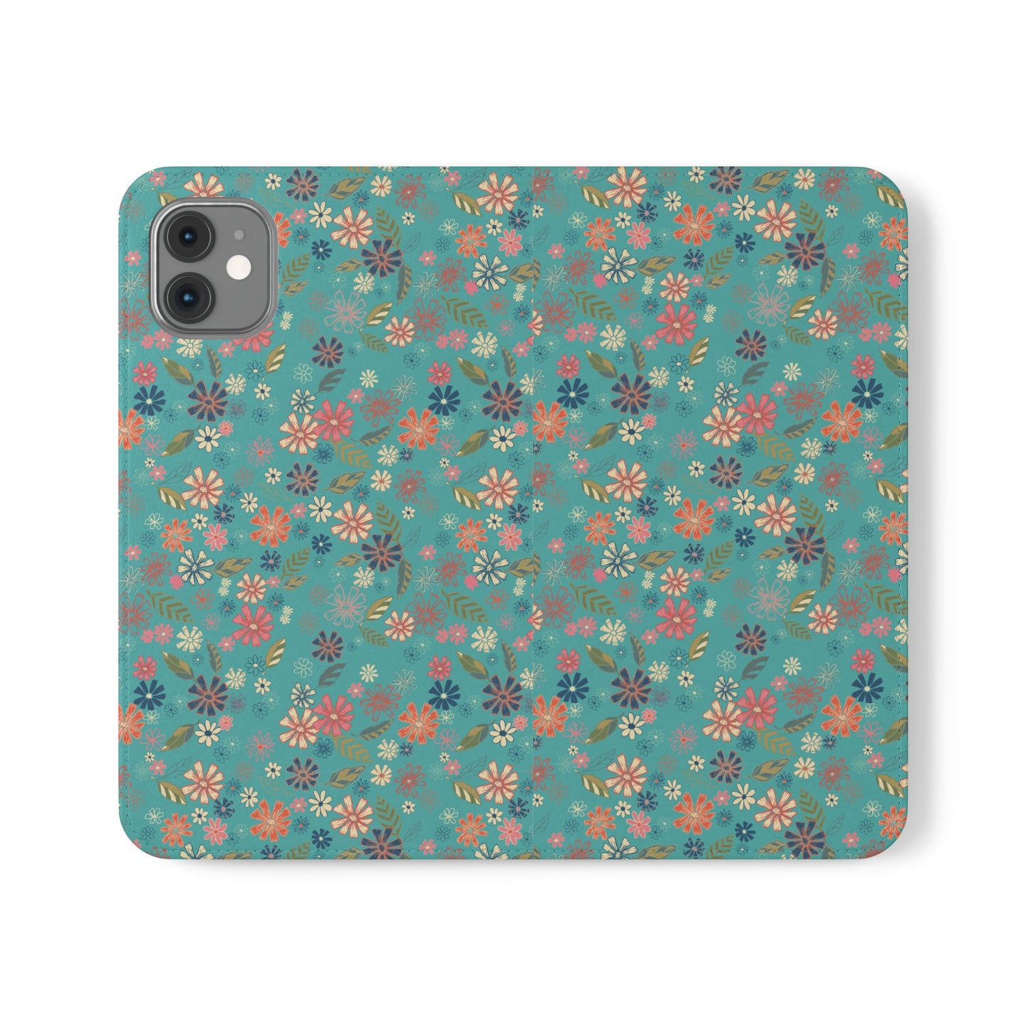 Floral Blue Flip Phone Case — Wallet Folio with Card Slots