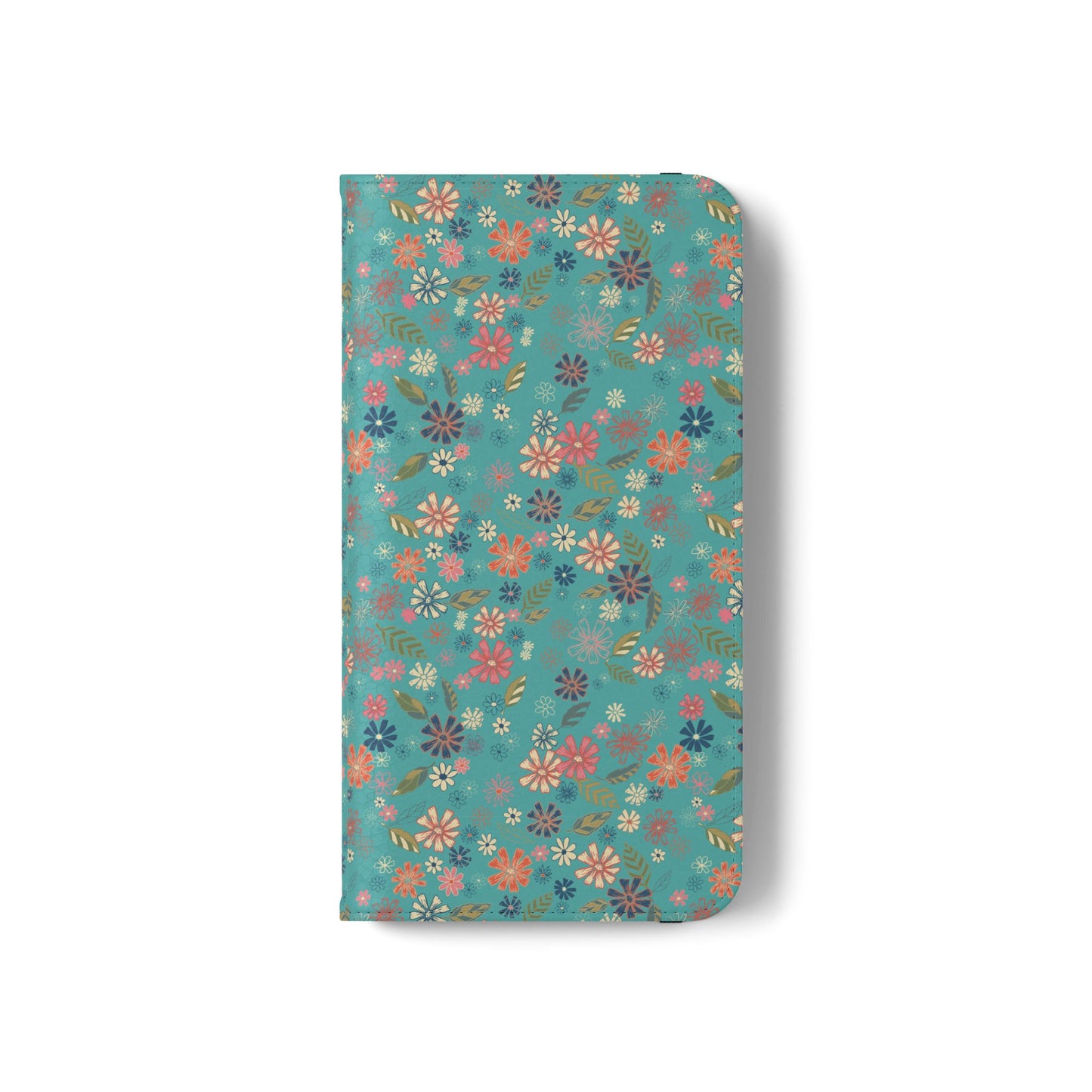 Floral Blue Flip Phone Case — Wallet Folio with Card Slots