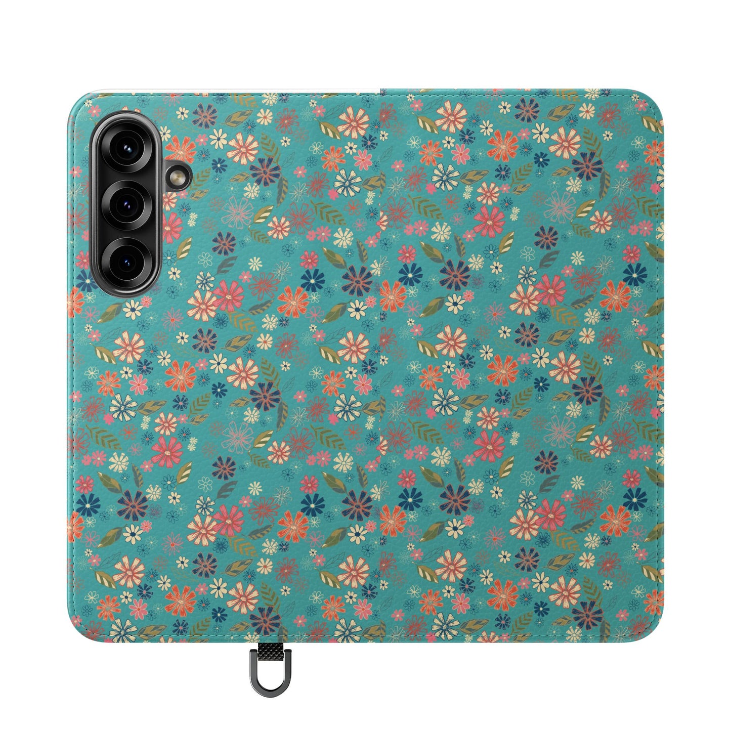Floral Blue Flip Phone Case — Wallet Folio with Card Slots