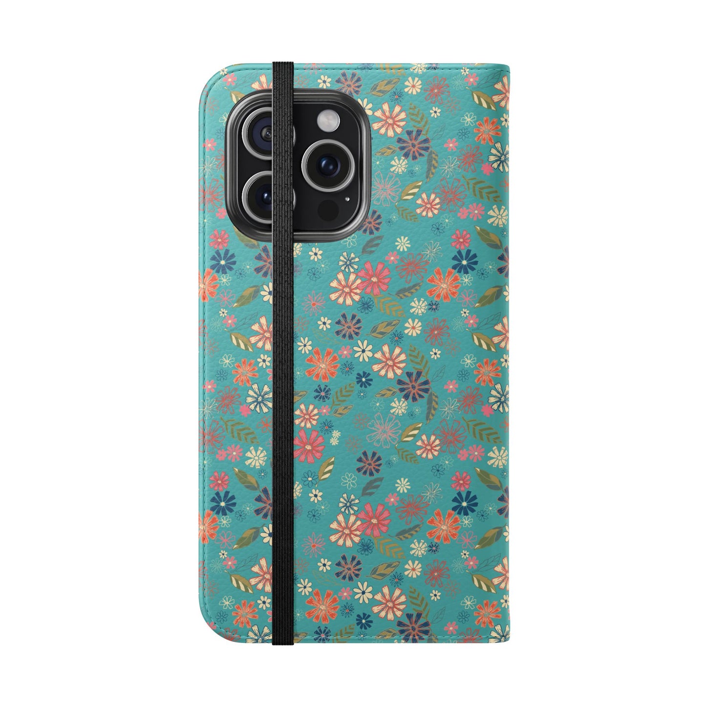 Floral Blue Flip Phone Case — Wallet Folio with Card Slots