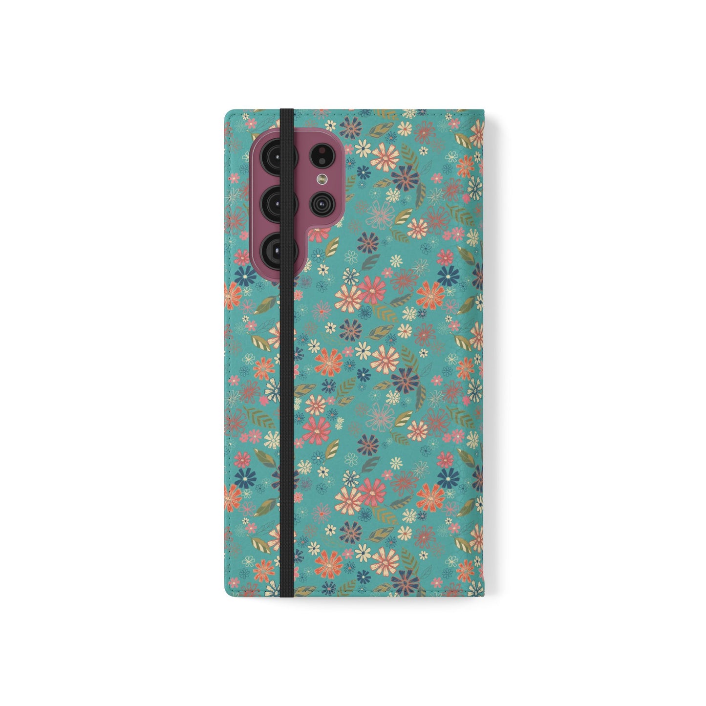 Floral Blue Flip Phone Case — Wallet Folio with Card Slots