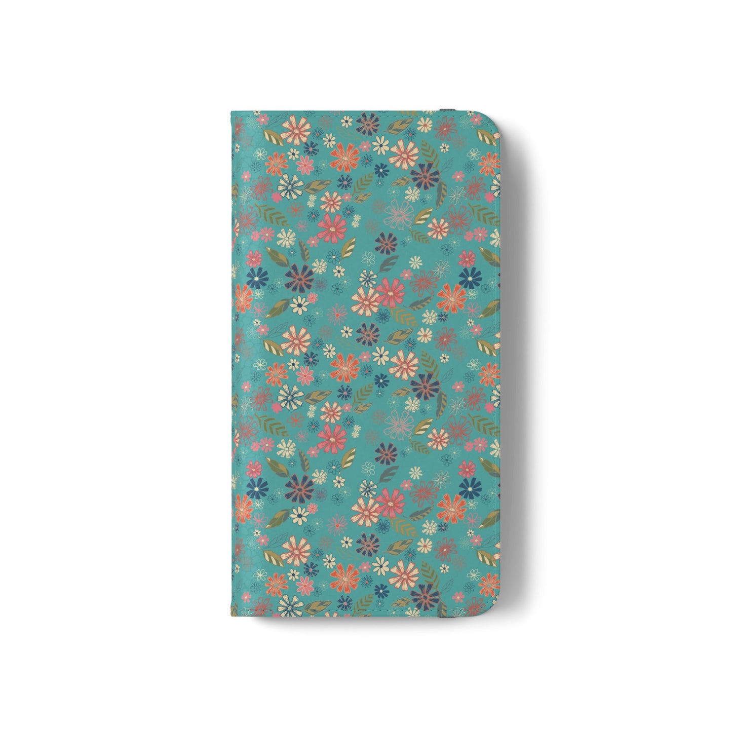 Floral Blue Flip Phone Case — Wallet Folio with Card Slots