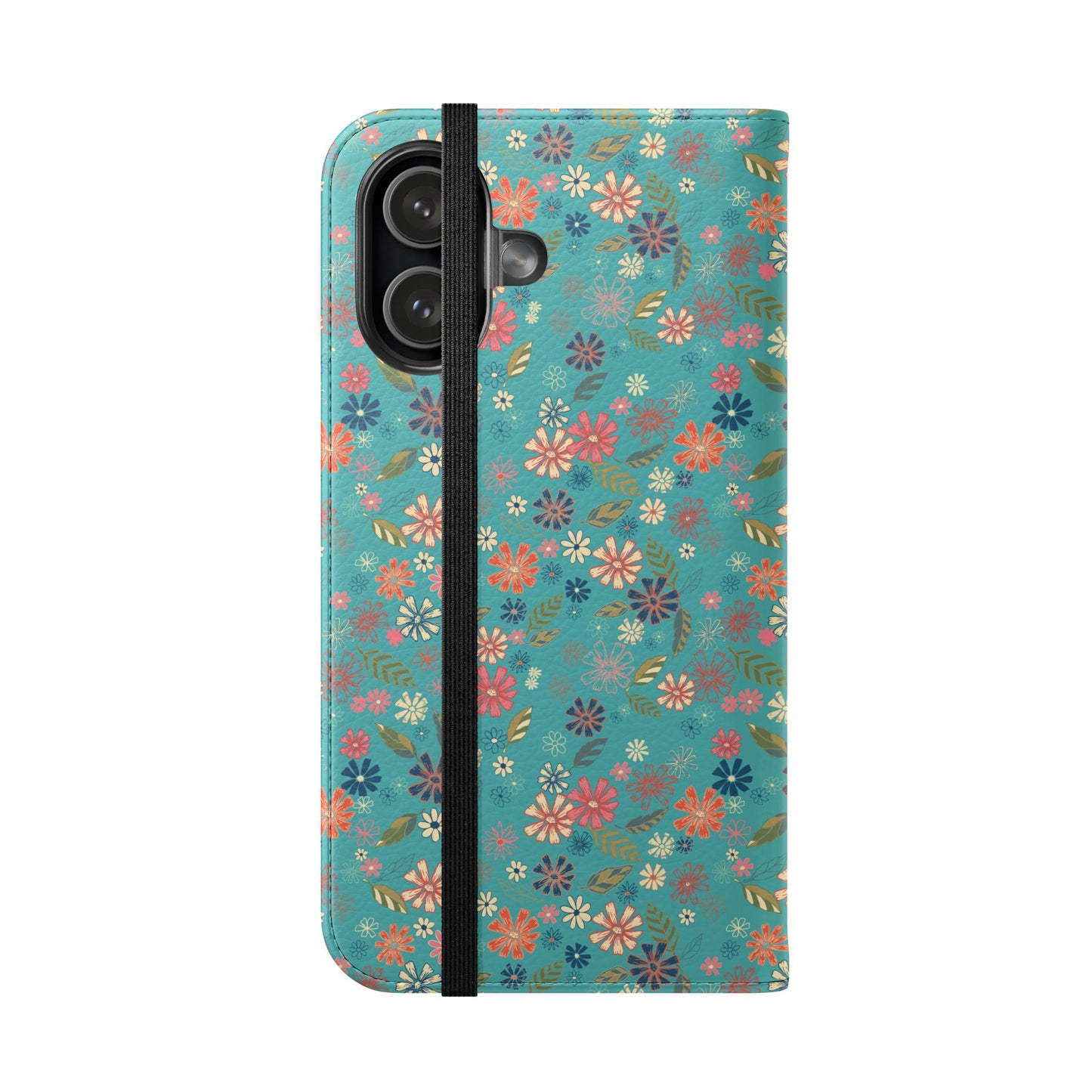 Floral Blue Flip Phone Case — Wallet Folio with Card Slots