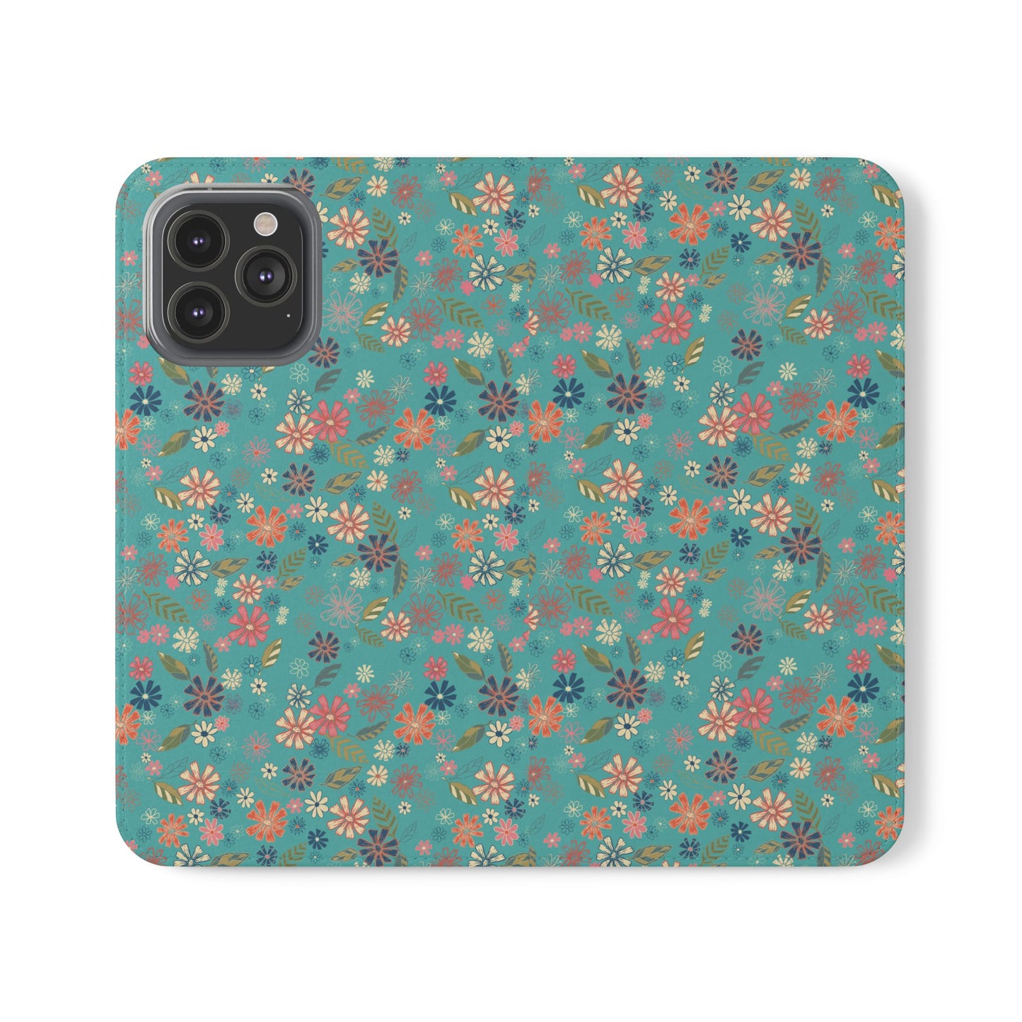Floral Blue Flip Phone Case — Wallet Folio with Card Slots