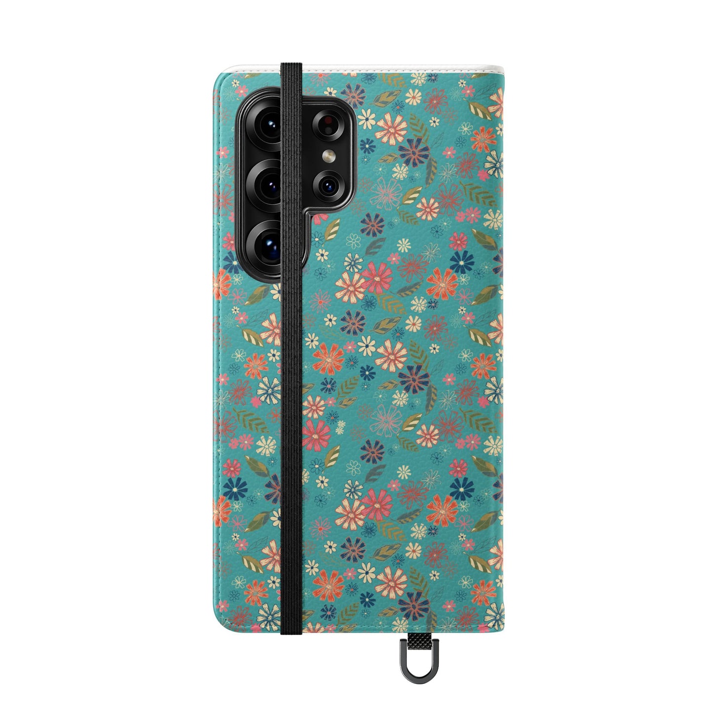 Floral Blue Flip Phone Case — Wallet Folio with Card Slots