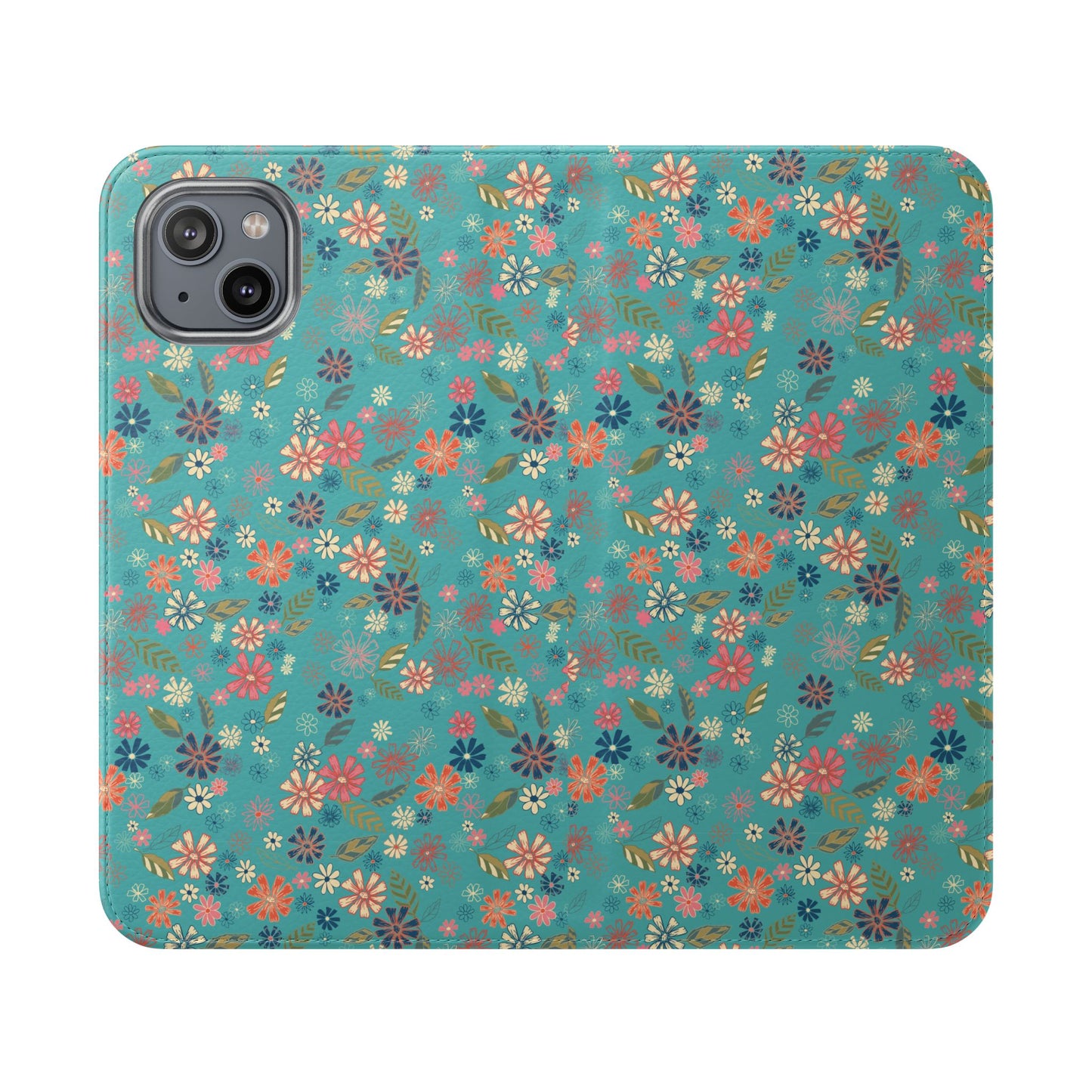 Floral Blue Flip Phone Case — Wallet Folio with Card Slots