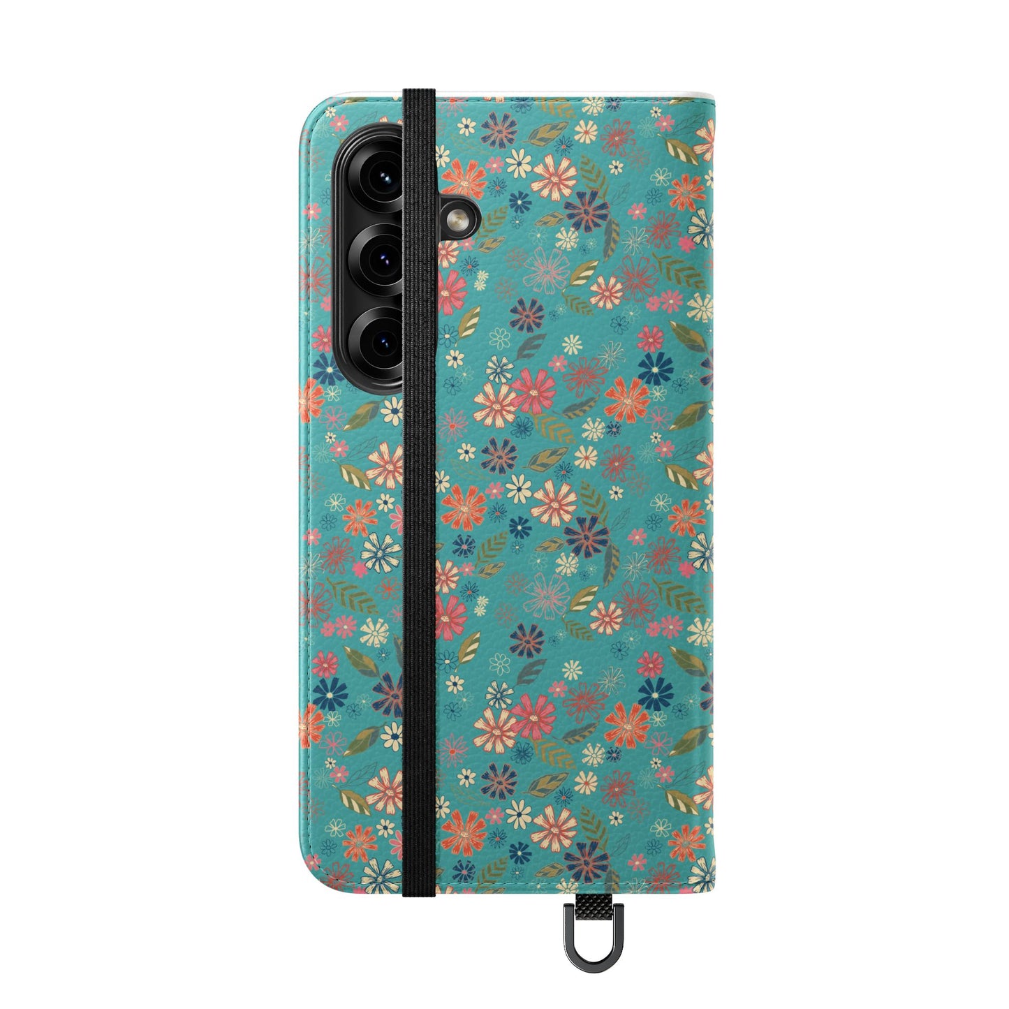 Floral Blue Flip Phone Case — Wallet Folio with Card Slots
