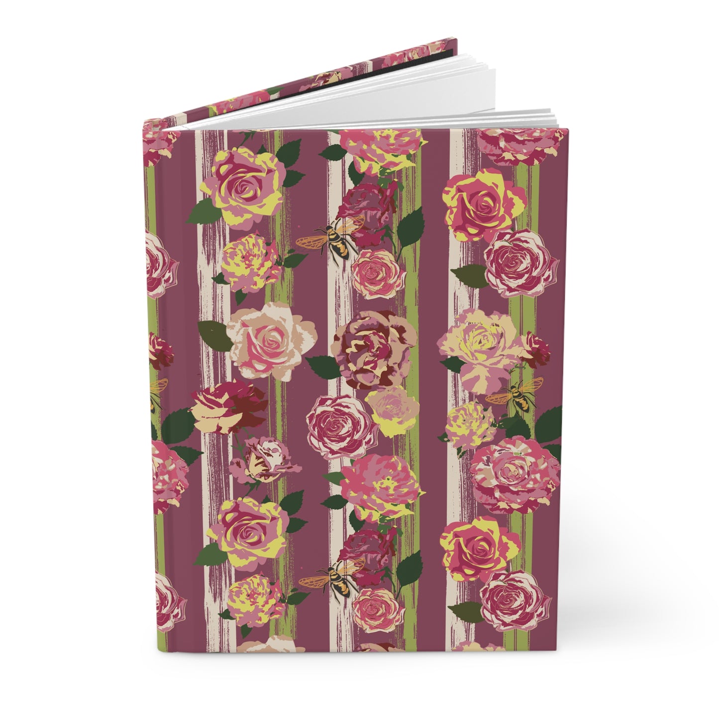 Floral Rose Stripes Hardcover Journal — Vintage Pink Notebook