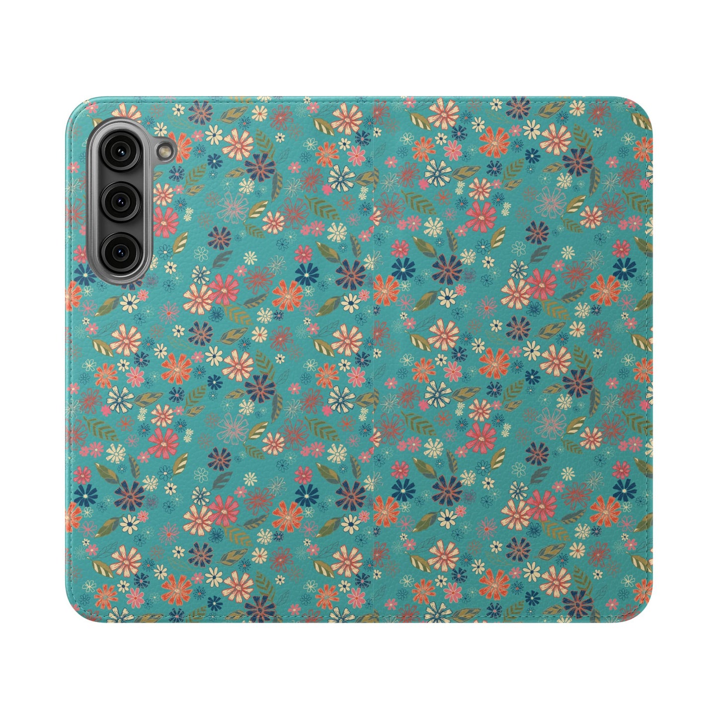 Floral Blue Flip Phone Case — Wallet Folio with Card Slots
