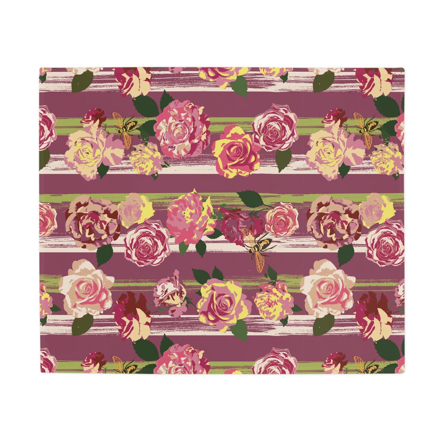 Floral Stripe Plush Fleece Blanket - Vintage Rose Pattern