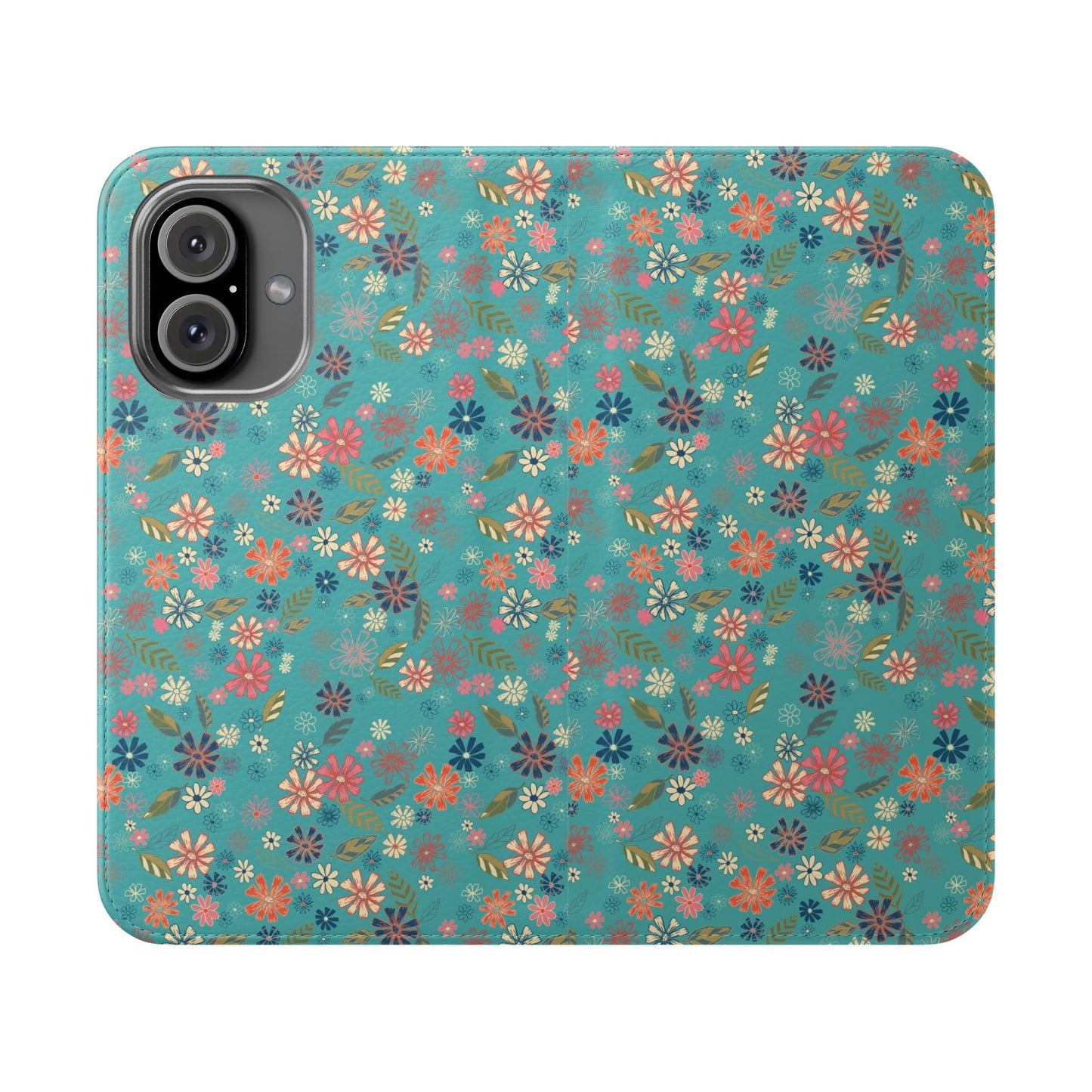 Floral Blue Flip Phone Case — Wallet Folio with Card Slots