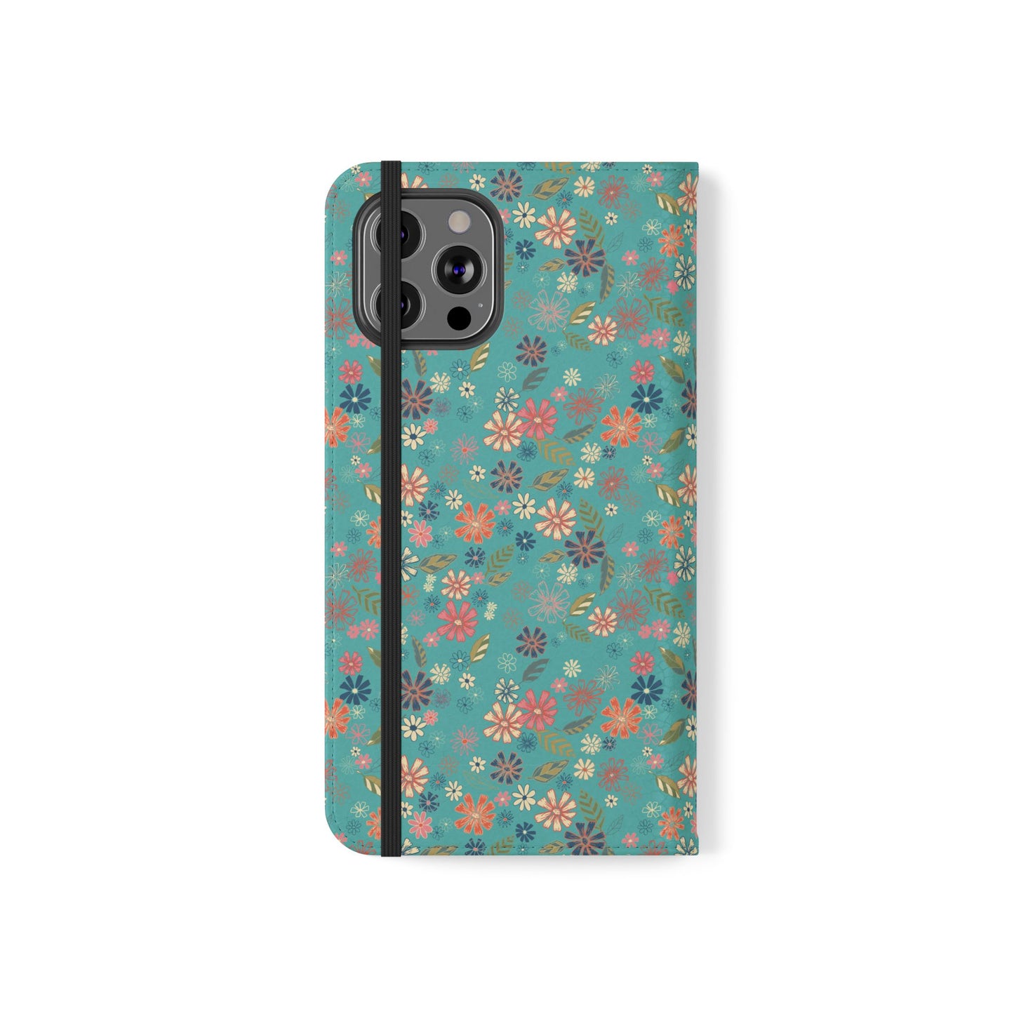 Floral Blue Flip Phone Case — Wallet Folio with Card Slots