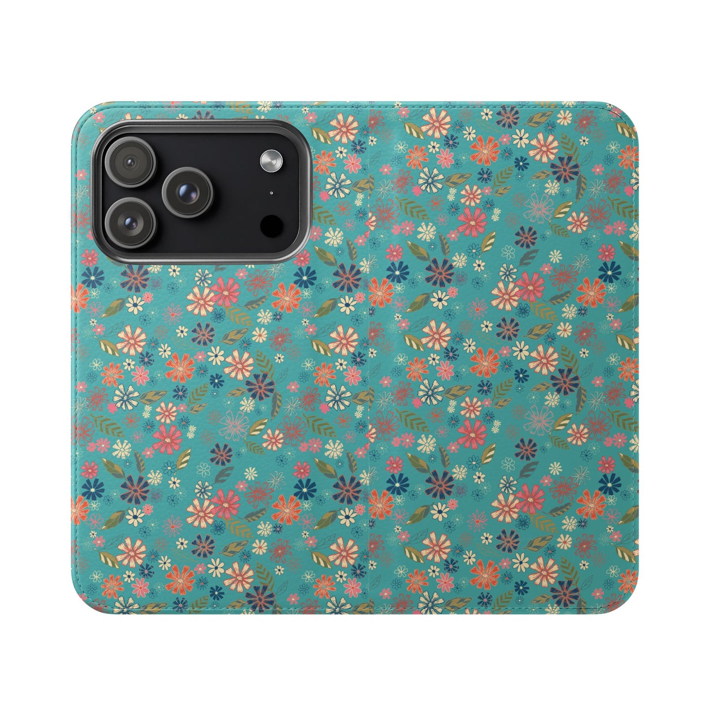 Floral Blue Flip Phone Case — Wallet Folio with Card Slots