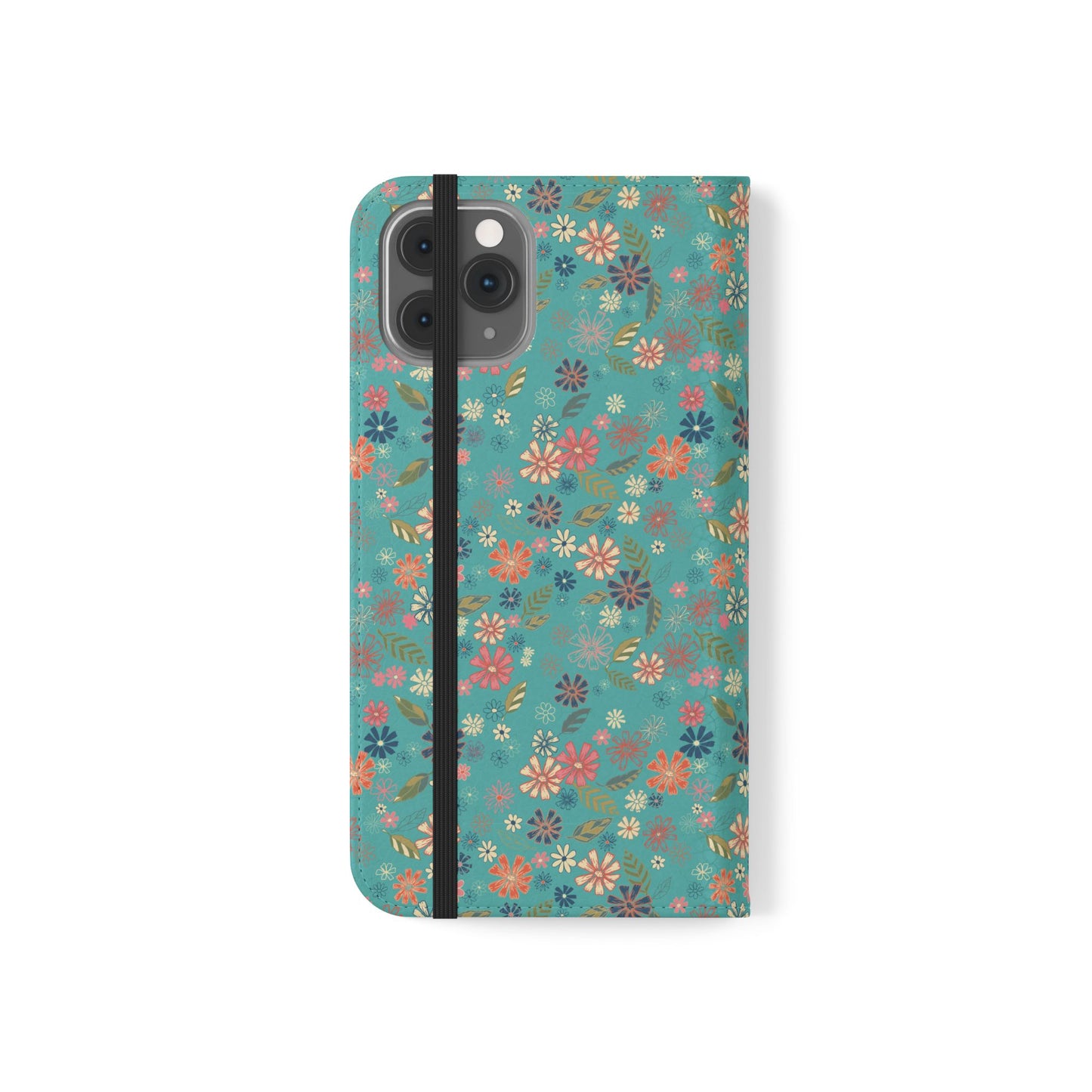 Floral Blue Flip Phone Case — Wallet Folio with Card Slots