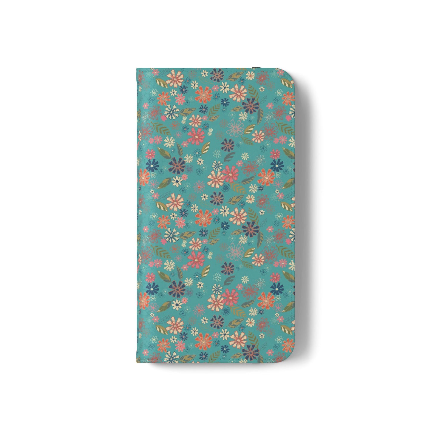 Floral Blue Flip Phone Case — Wallet Folio with Card Slots