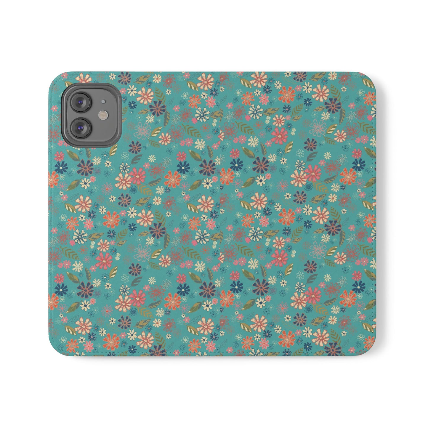 Floral Blue Flip Phone Case — Wallet Folio with Card Slots