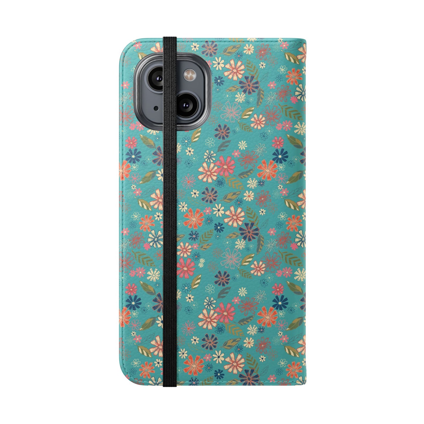 Floral Blue Flip Phone Case — Wallet Folio with Card Slots