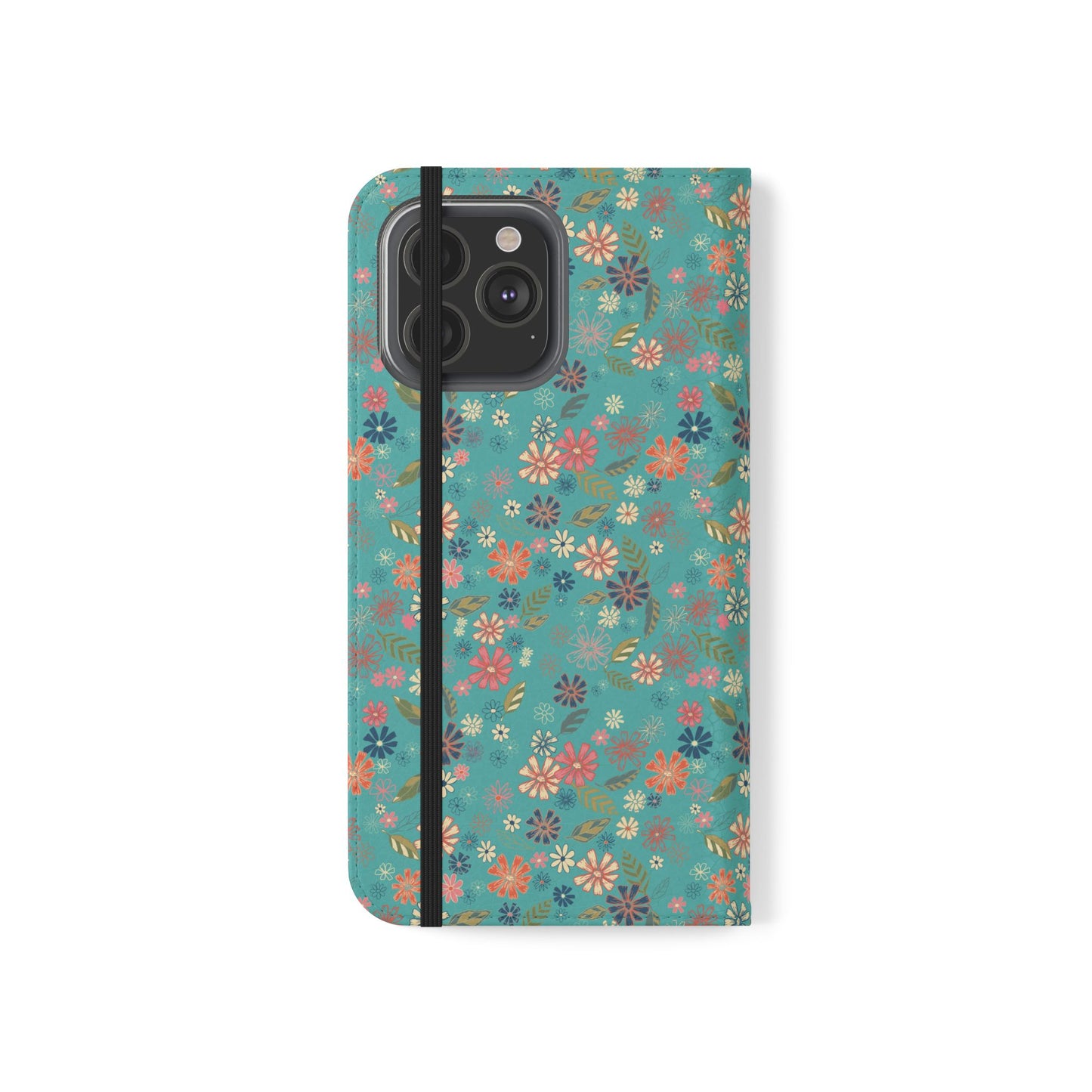 Floral Blue Flip Phone Case — Wallet Folio with Card Slots