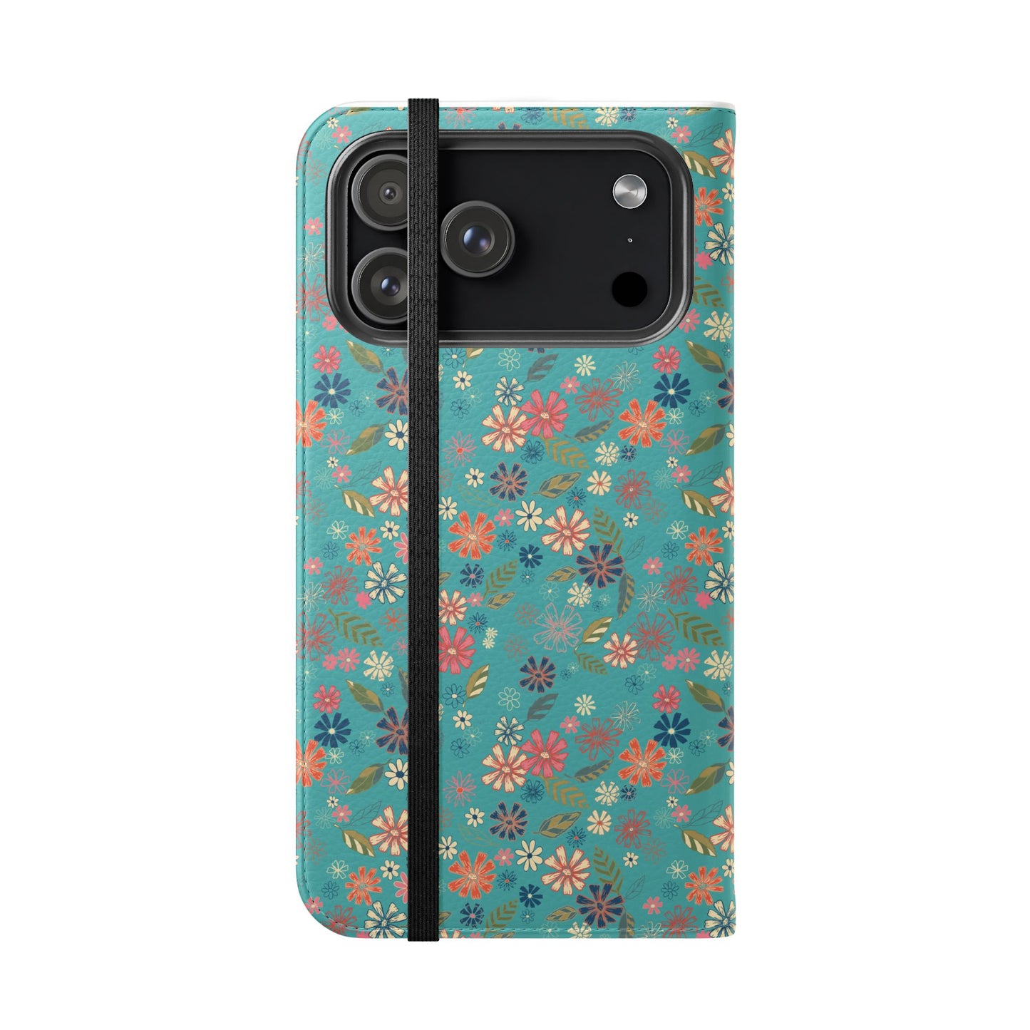 Floral Blue Flip Phone Case — Wallet Folio with Card Slots