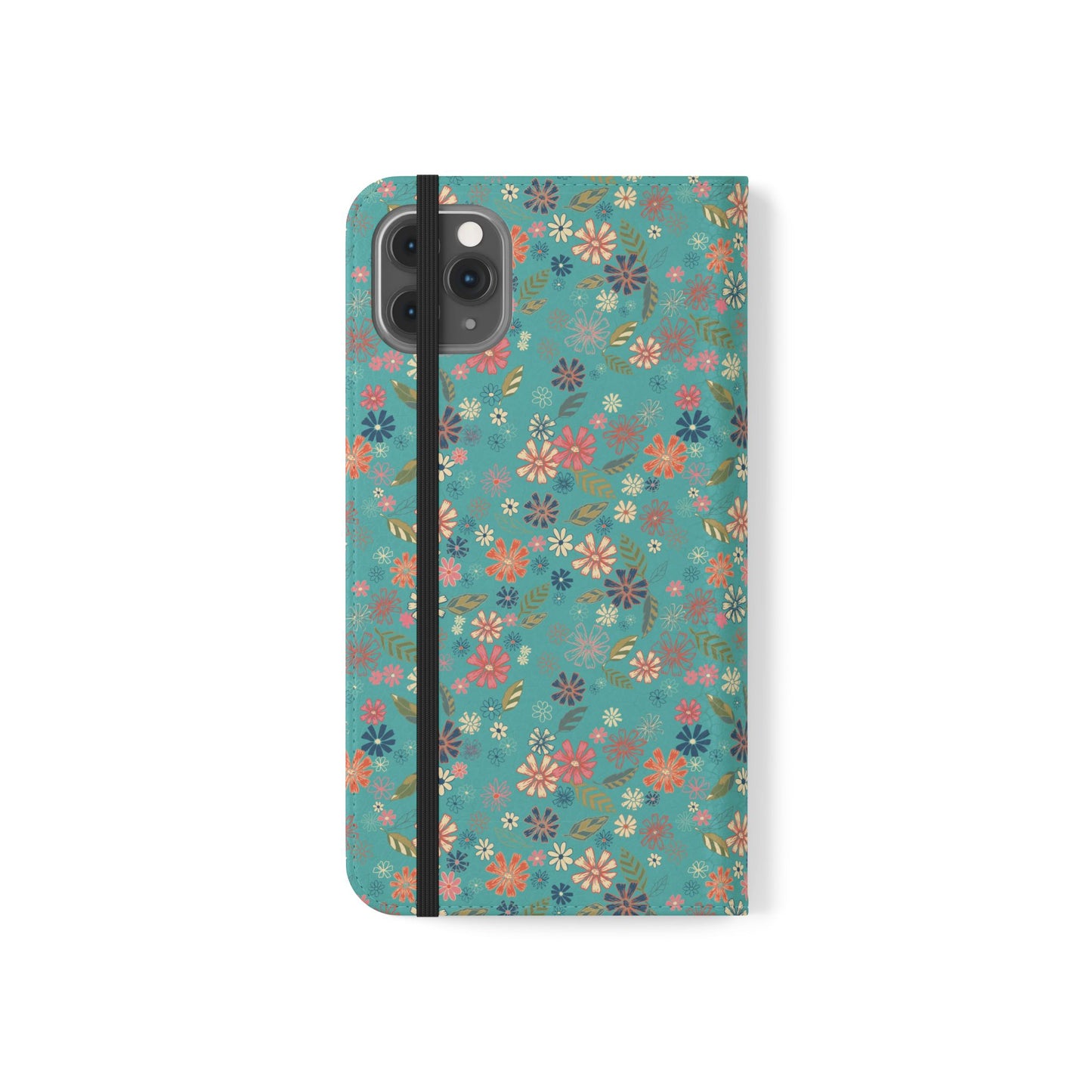 Floral Blue Flip Phone Case — Wallet Folio with Card Slots