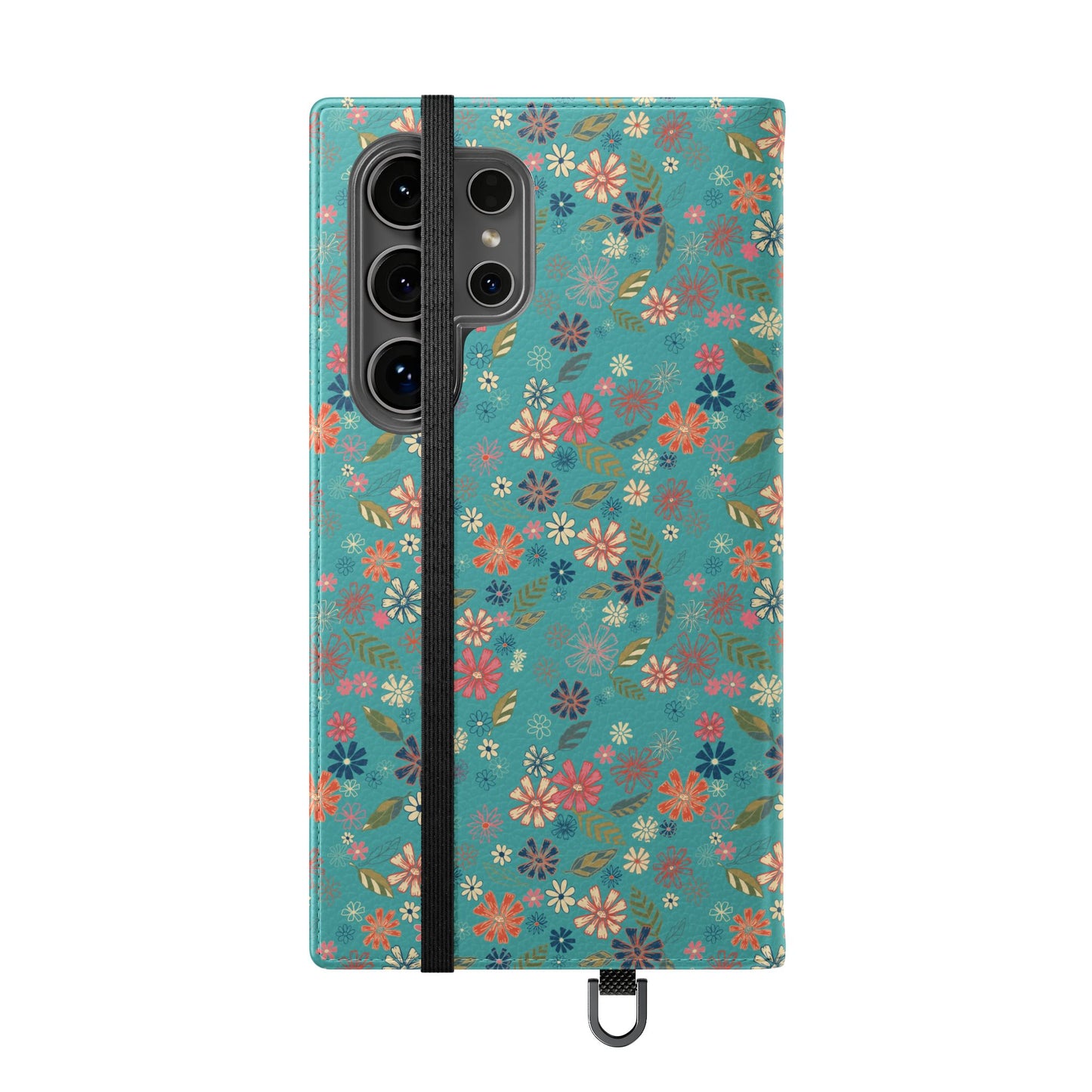 Floral Blue Flip Phone Case — Wallet Folio with Card Slots