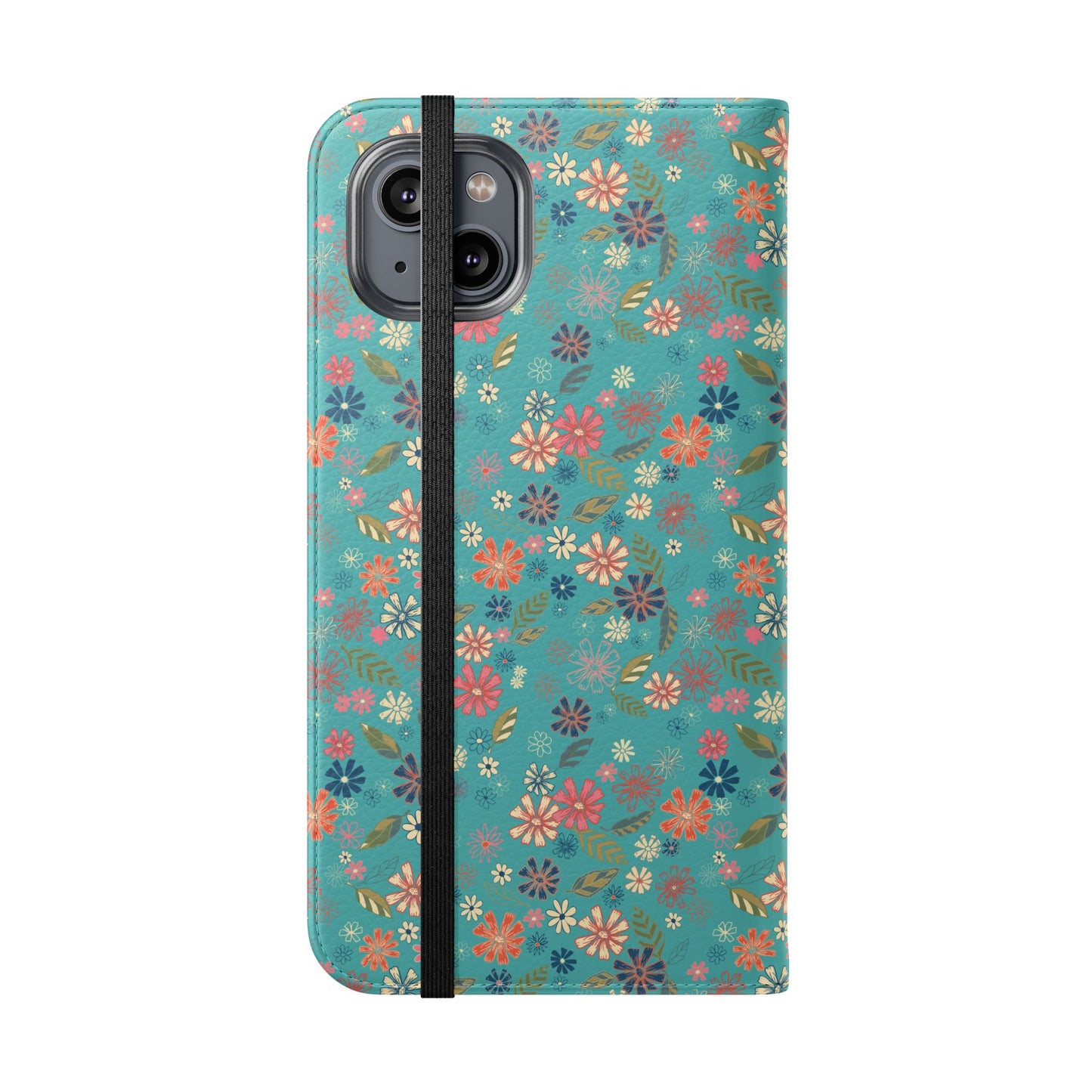 Floral Blue Flip Phone Case — Wallet Folio with Card Slots