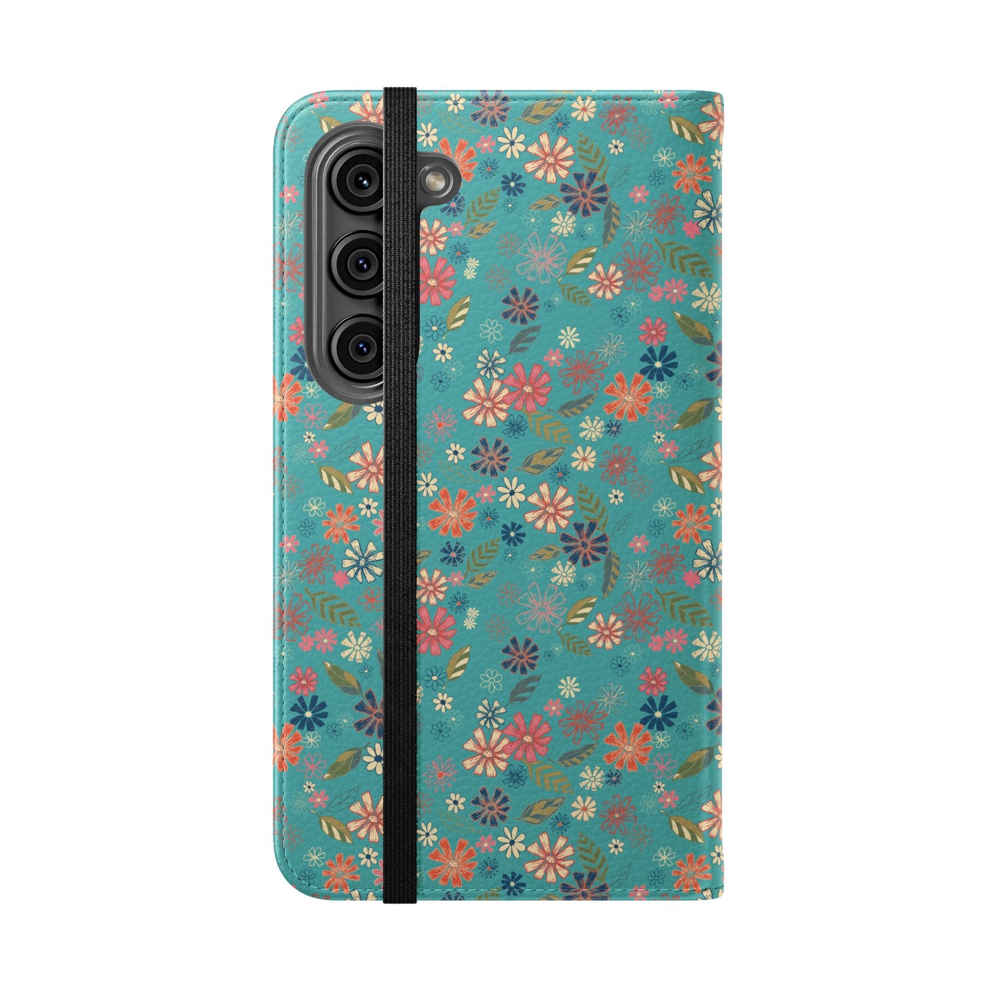 Floral Blue Flip Phone Case — Wallet Folio with Card Slots