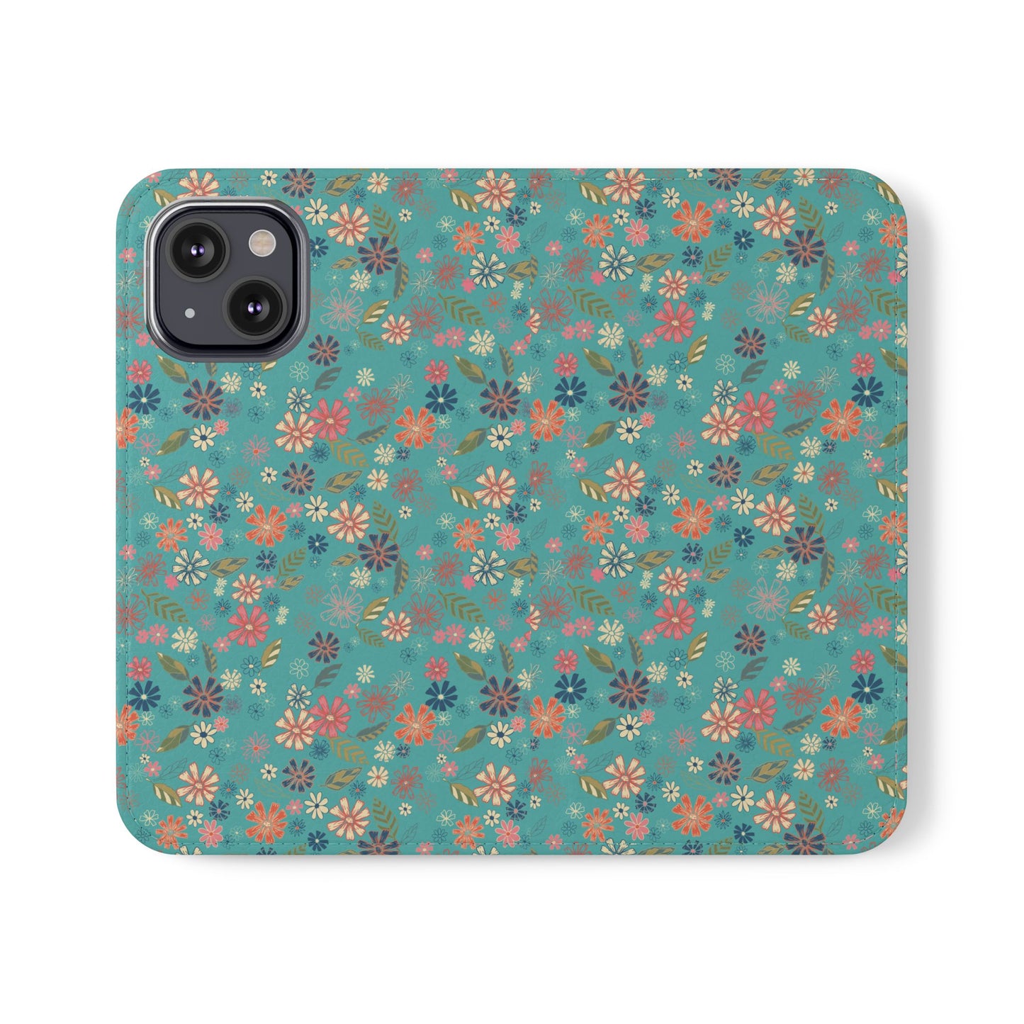 Floral Blue Flip Phone Case — Wallet Folio with Card Slots