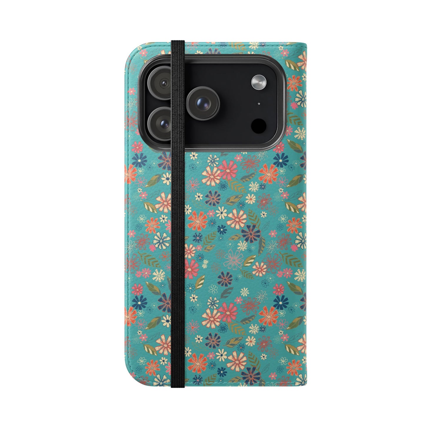 Floral Blue Flip Phone Case — Wallet Folio with Card Slots
