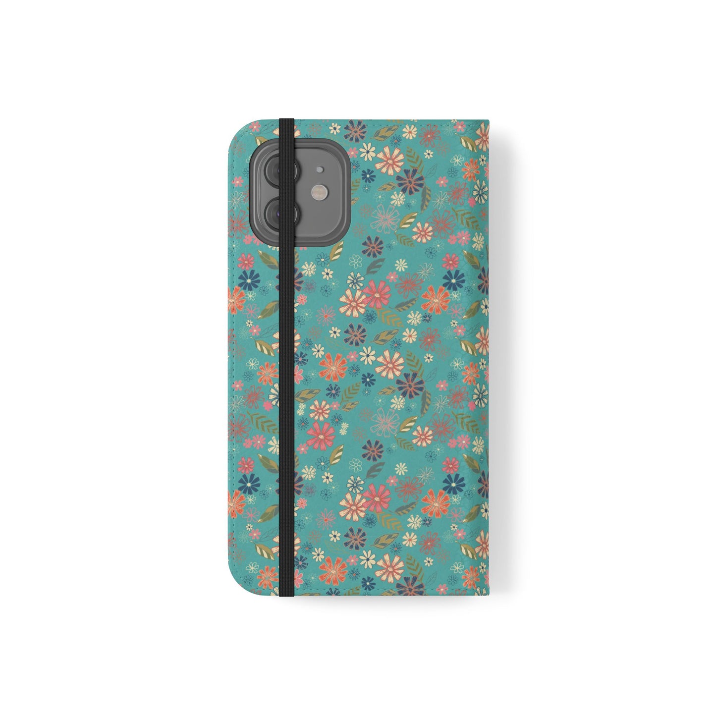 Floral Blue Flip Phone Case — Wallet Folio with Card Slots