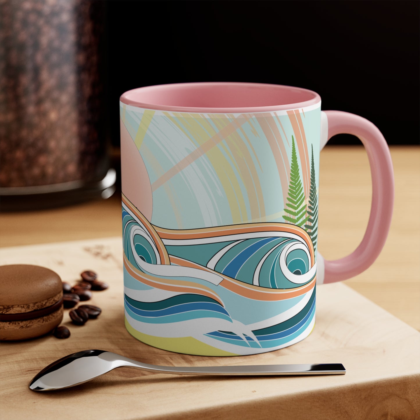 Sunrise Waves Accent Mug — Colorful Beachy 11oz Ceramic Coffee Cup