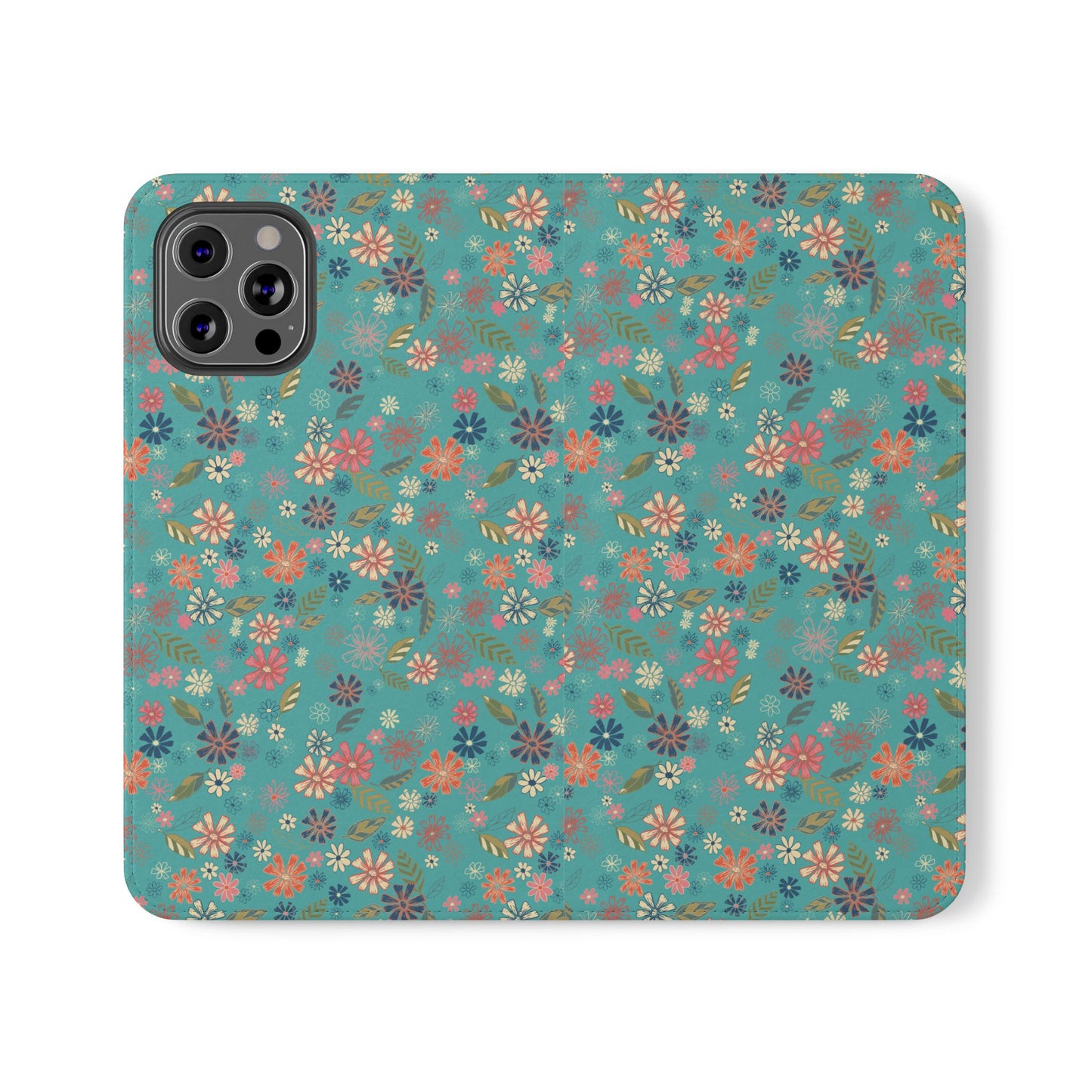 Floral Blue Flip Phone Case — Wallet Folio with Card Slots