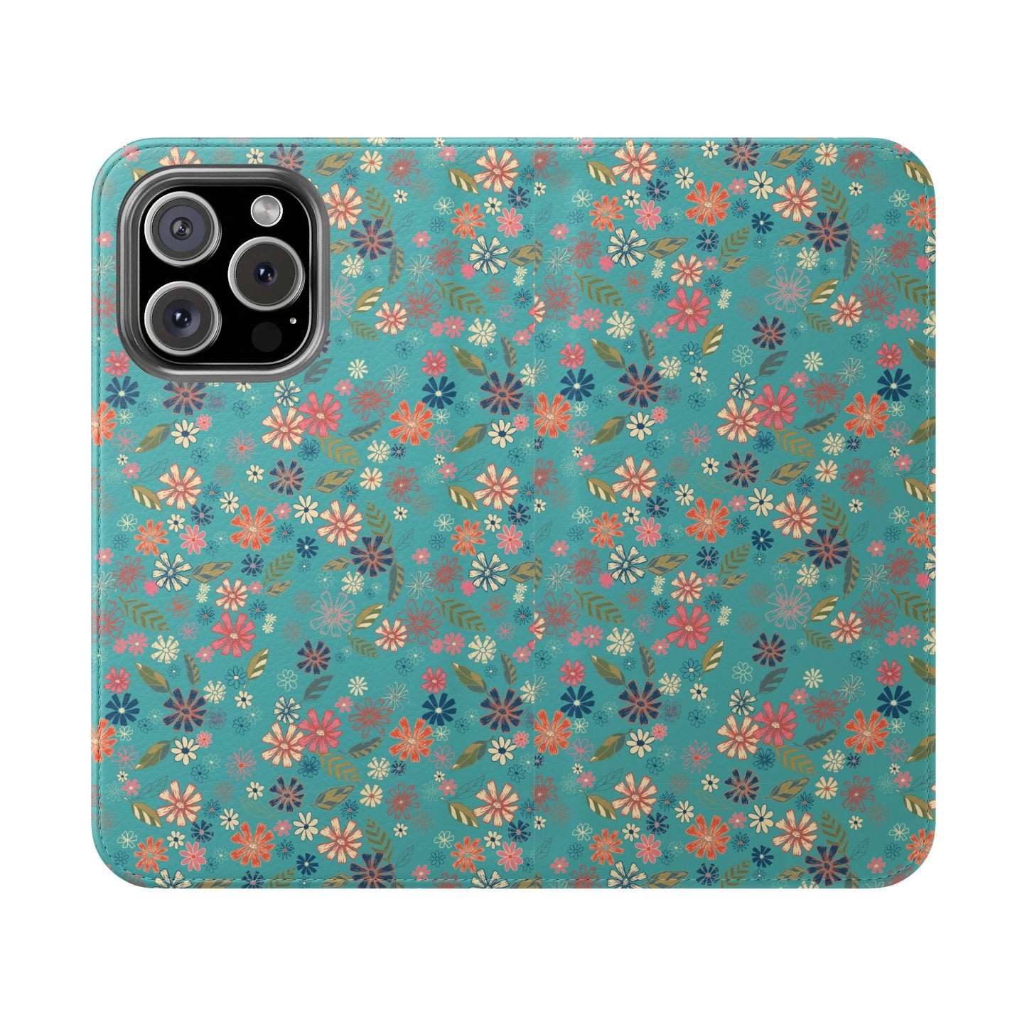 Floral Blue Flip Phone Case — Wallet Folio with Card Slots