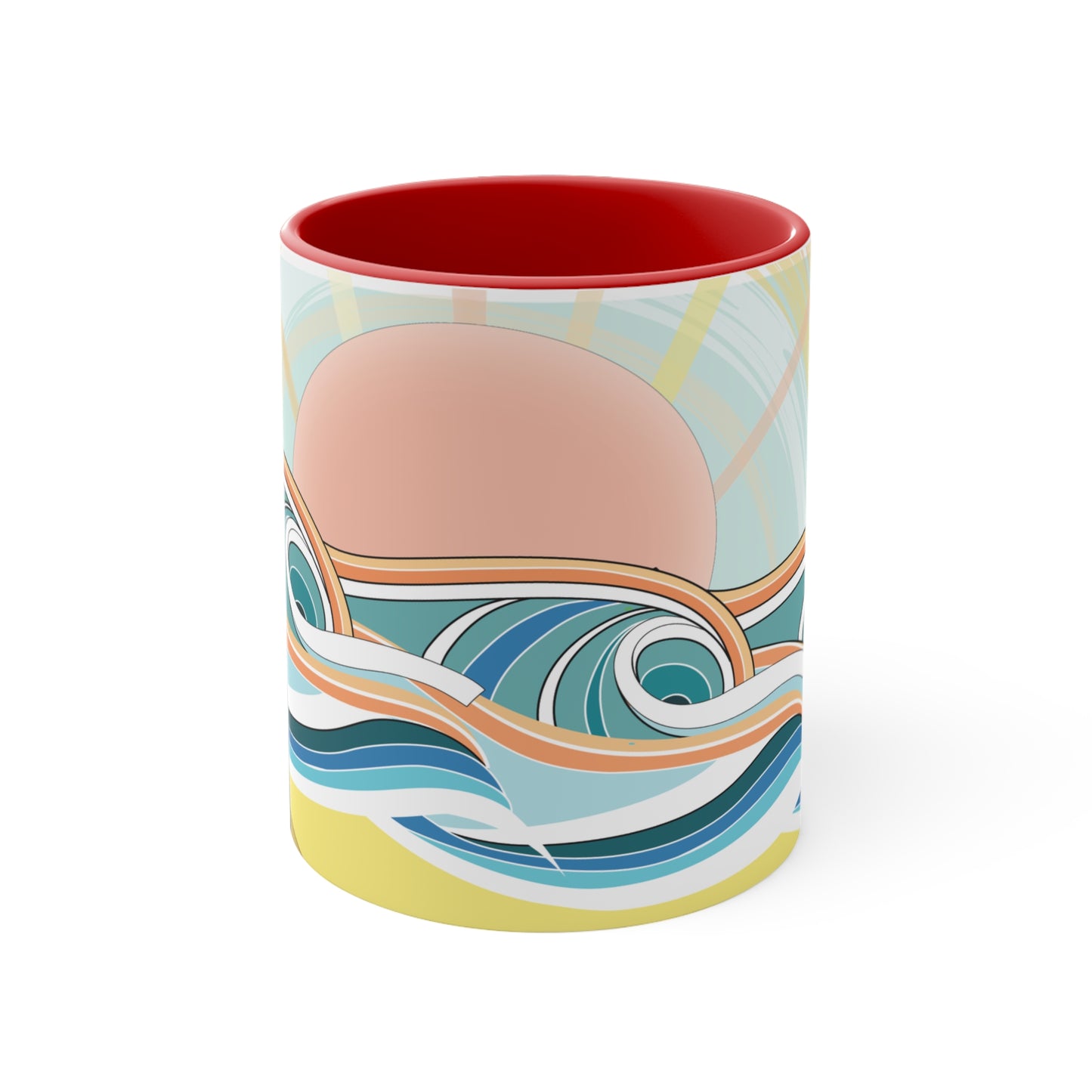 Sunrise Waves Accent Mug — Colorful Beachy 11oz Ceramic Coffee Cup
