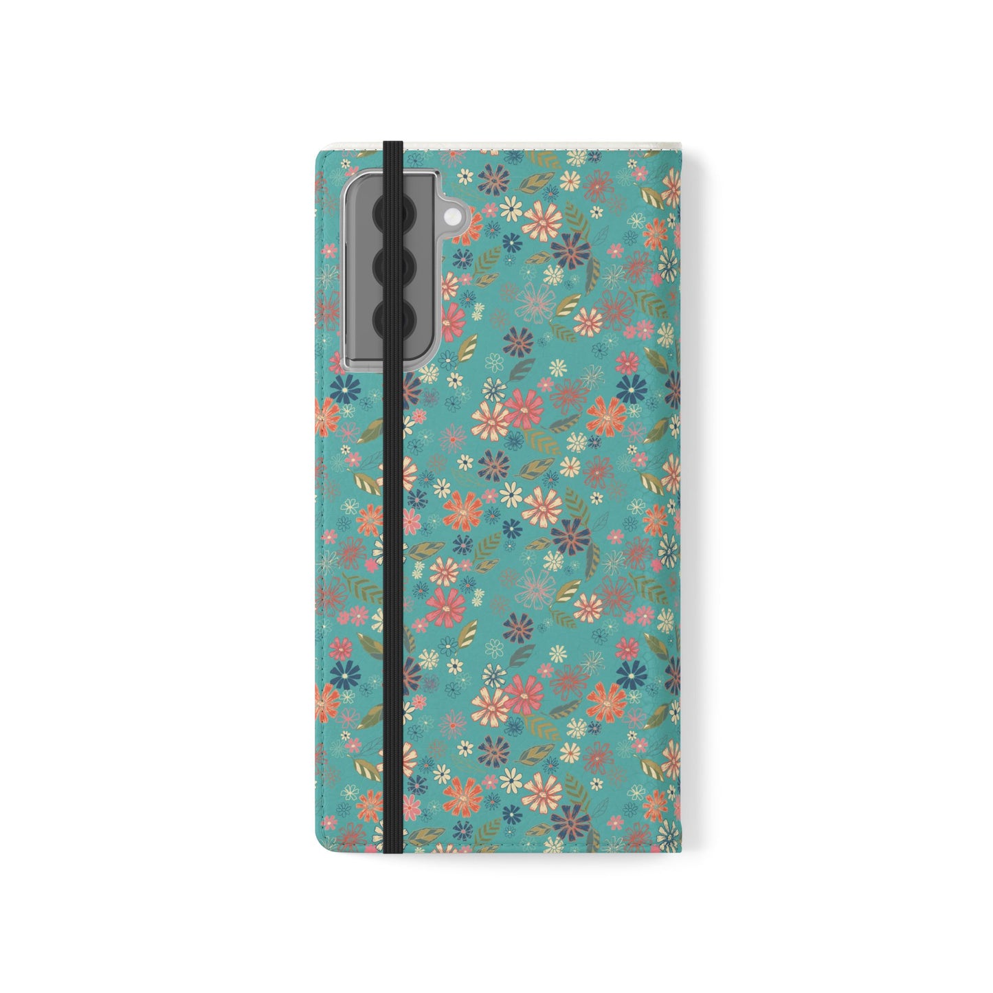 Floral Blue Flip Phone Case — Wallet Folio with Card Slots