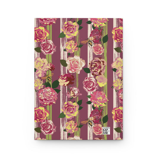 Floral Rose Stripes Hardcover Journal — Vintage Pink Notebook