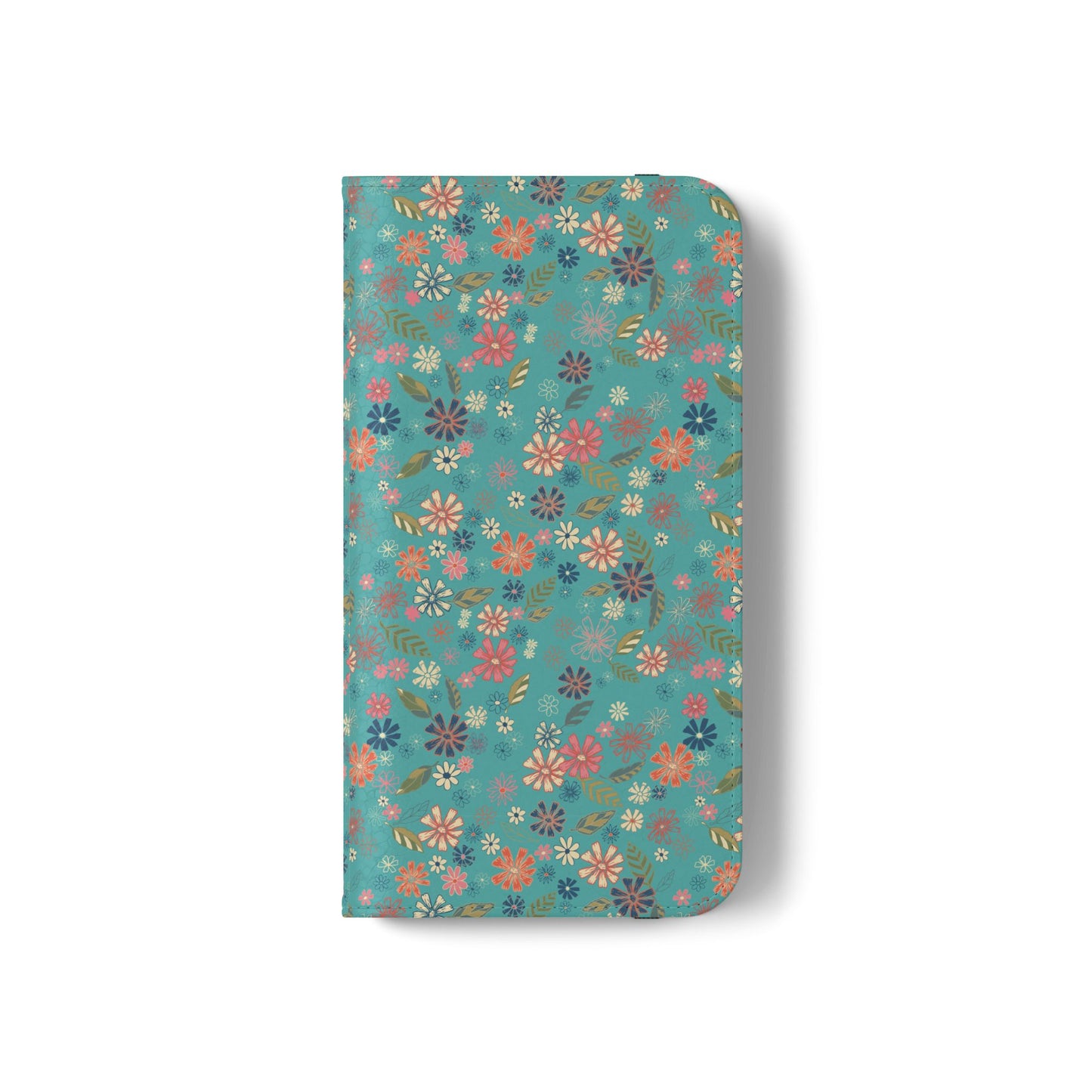 Floral Blue Flip Phone Case — Wallet Folio with Card Slots