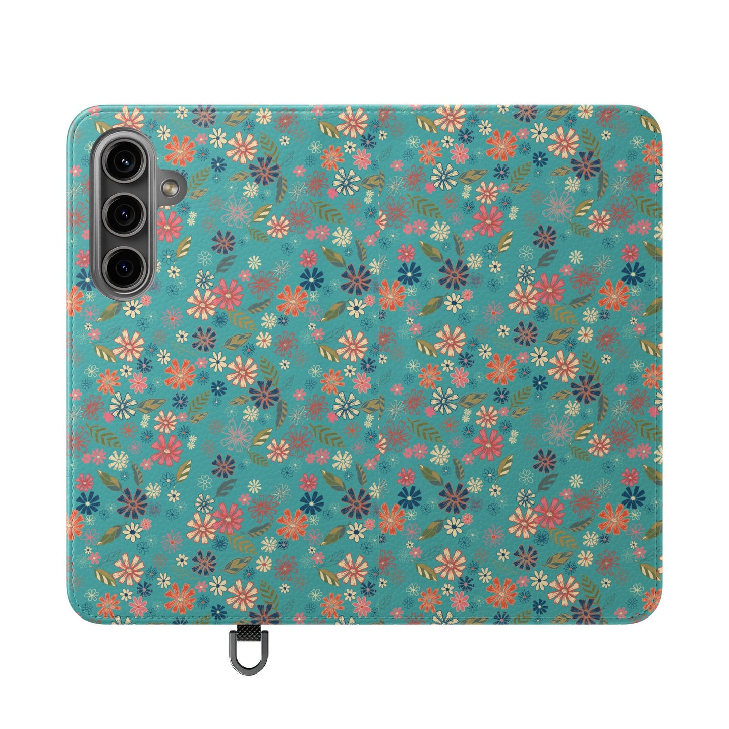 Floral Blue Flip Phone Case — Wallet Folio with Card Slots