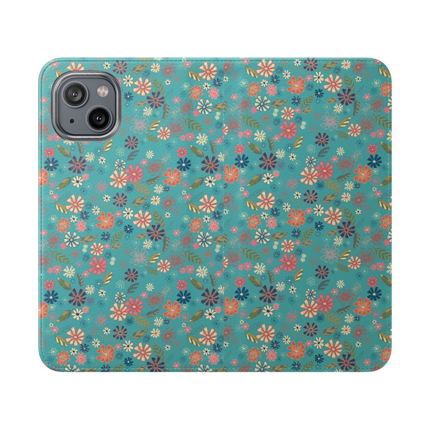 Floral Blue Flip Phone Case — Wallet Folio with Card Slots
