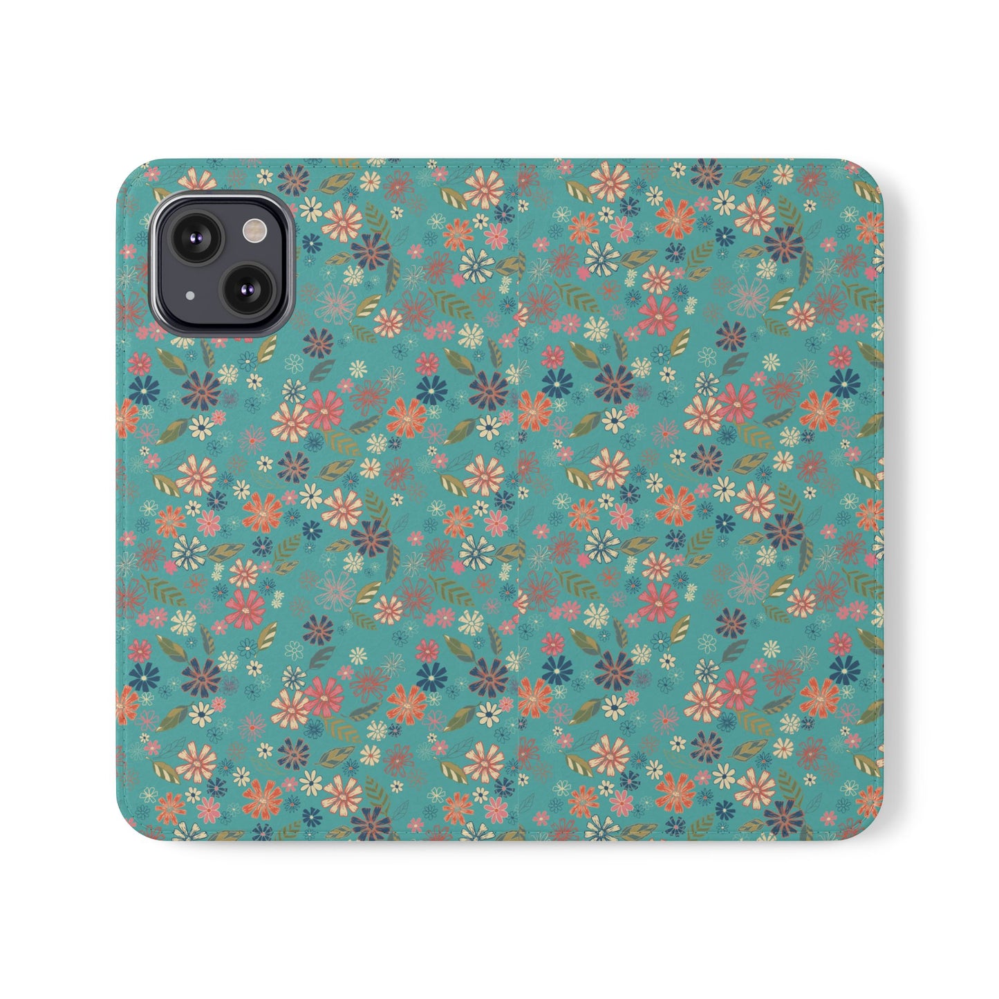 Floral Blue Flip Phone Case — Wallet Folio with Card Slots