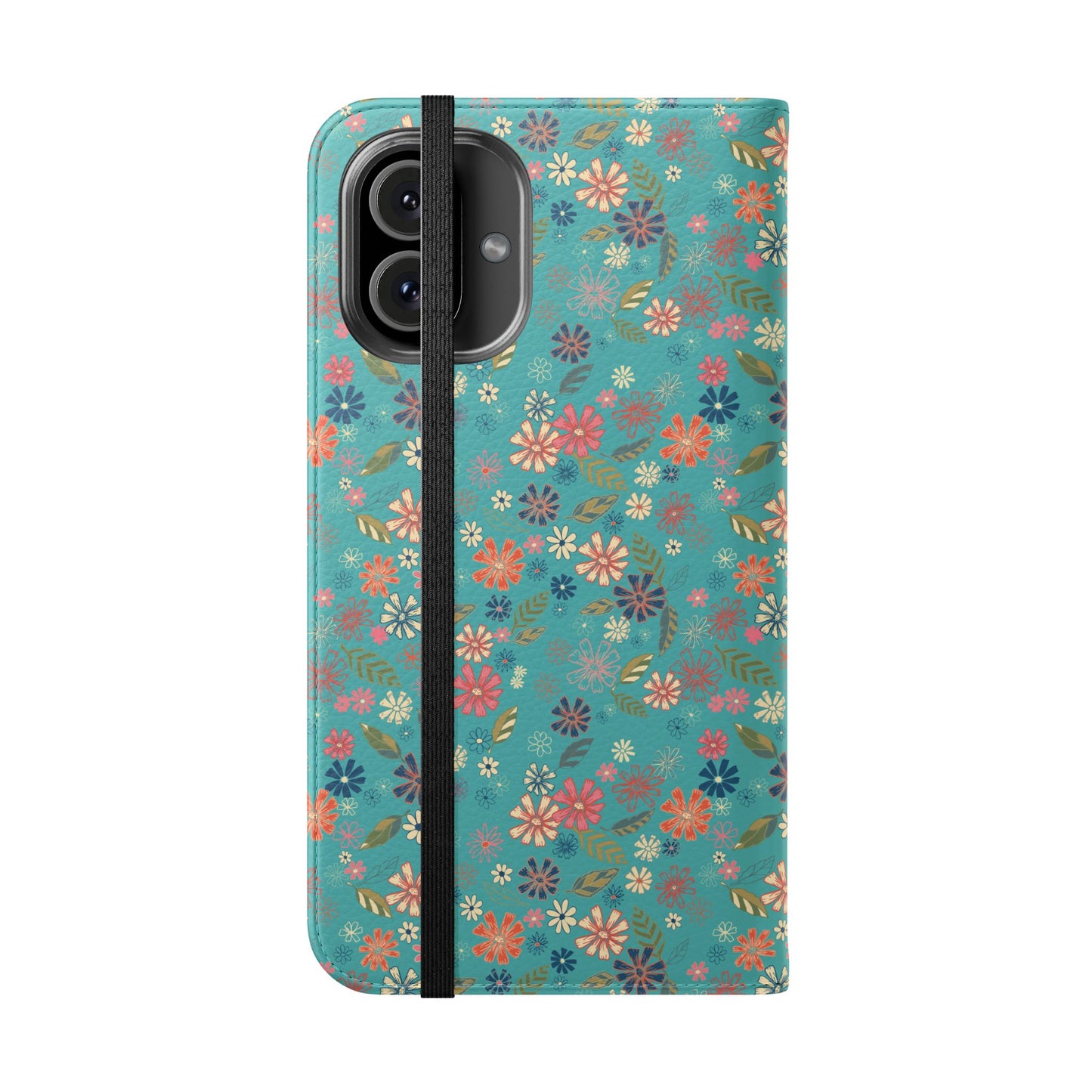 Floral Blue Flip Phone Case — Wallet Folio with Card Slots