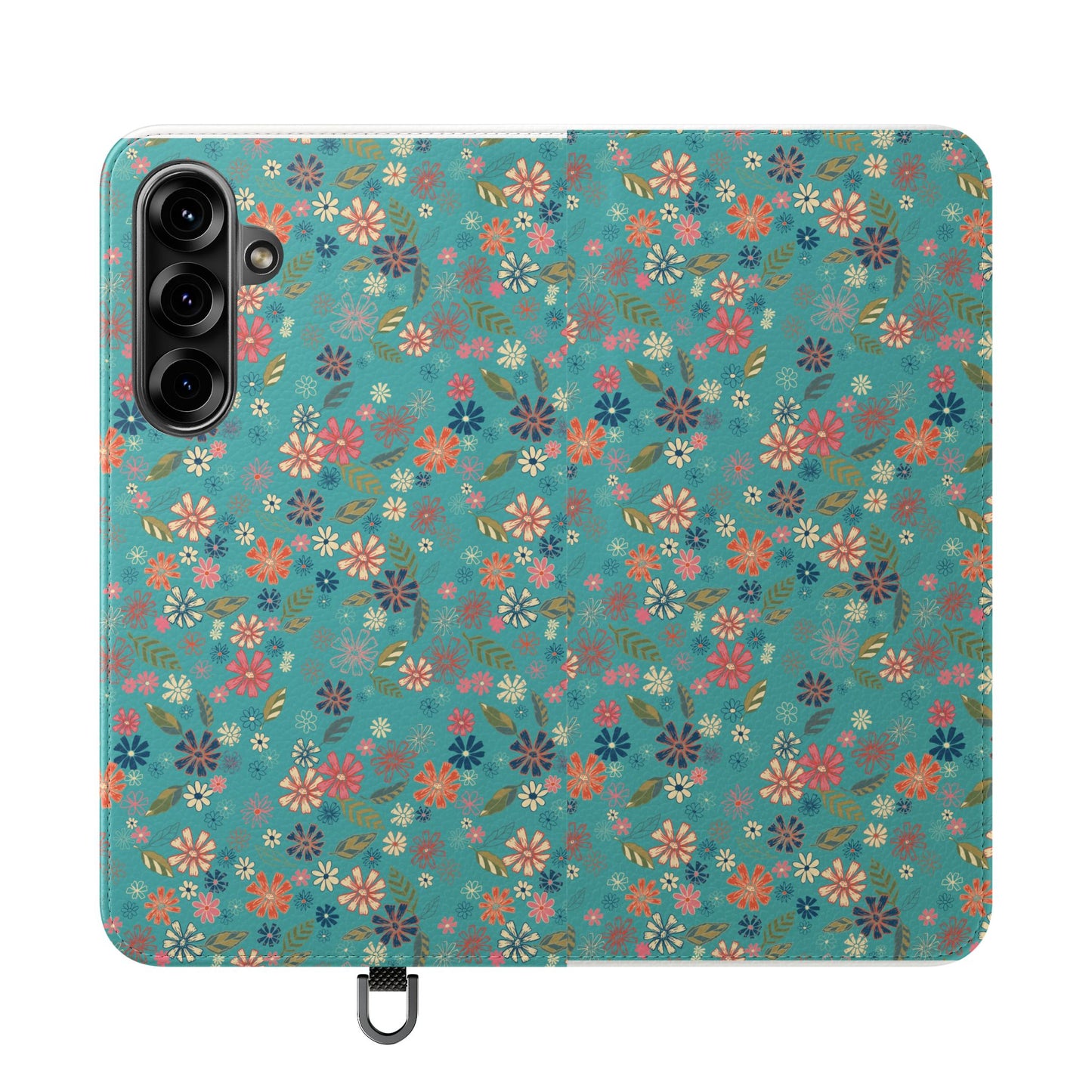 Floral Blue Flip Phone Case — Wallet Folio with Card Slots