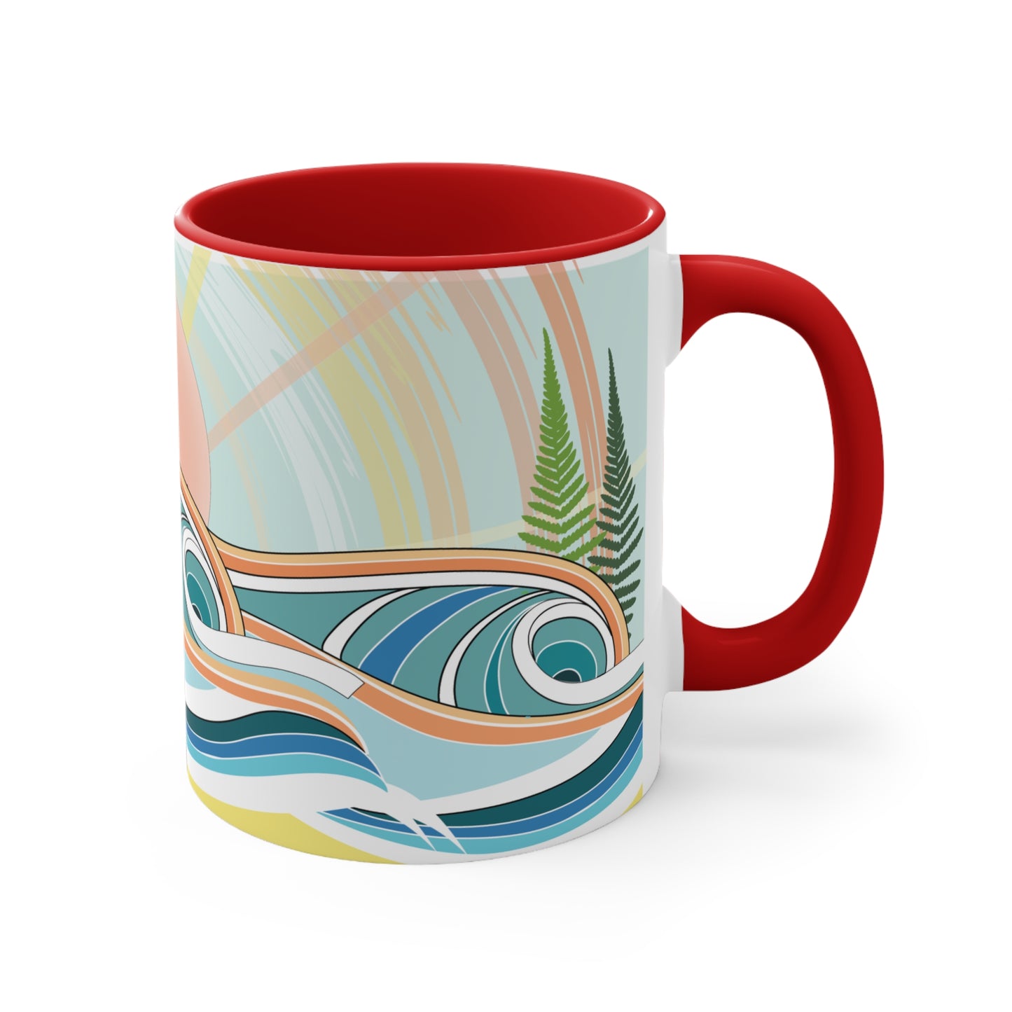 Sunrise Waves Accent Mug — Colorful Beachy 11oz Ceramic Coffee Cup