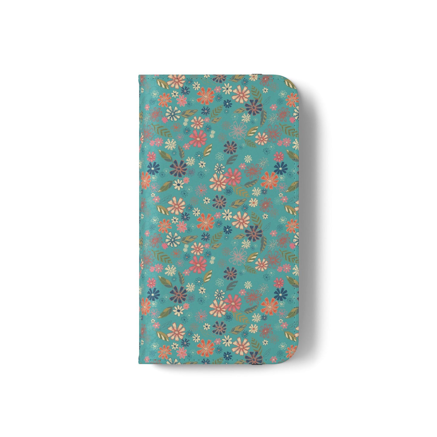 Floral Blue Flip Phone Case — Wallet Folio with Card Slots