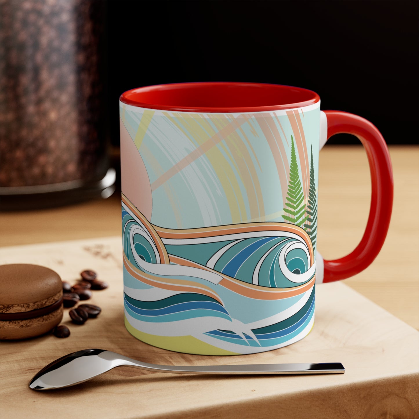 Sunrise Waves Accent Mug — Colorful Beachy 11oz Ceramic Coffee Cup