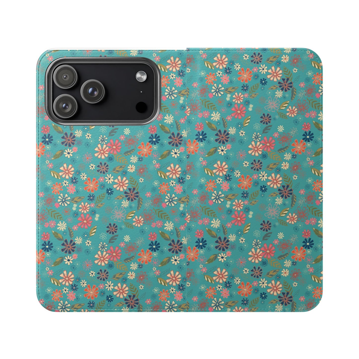 Floral Blue Flip Phone Case — Wallet Folio with Card Slots